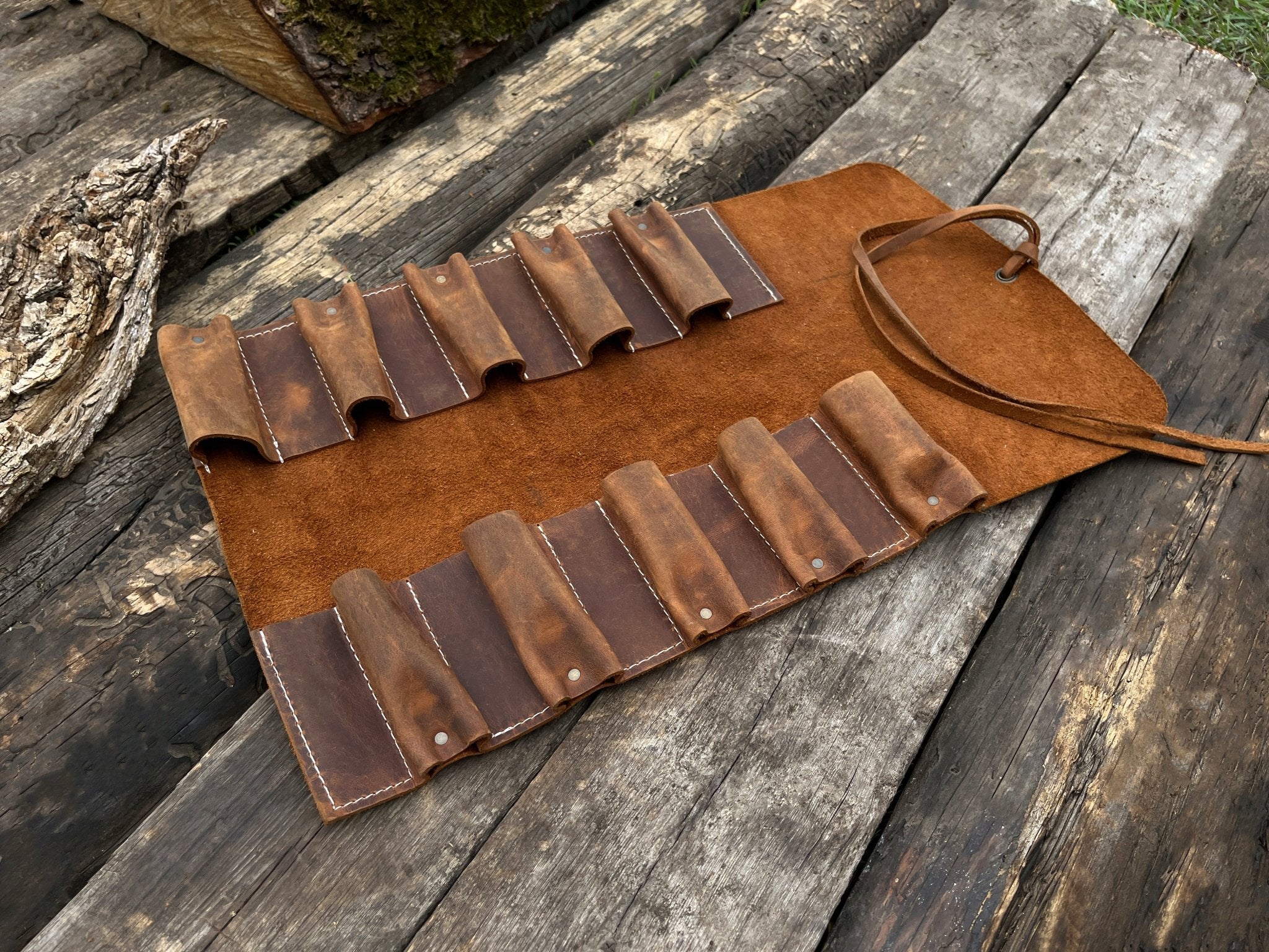 10 Pocket Leather Tool Roll - 3