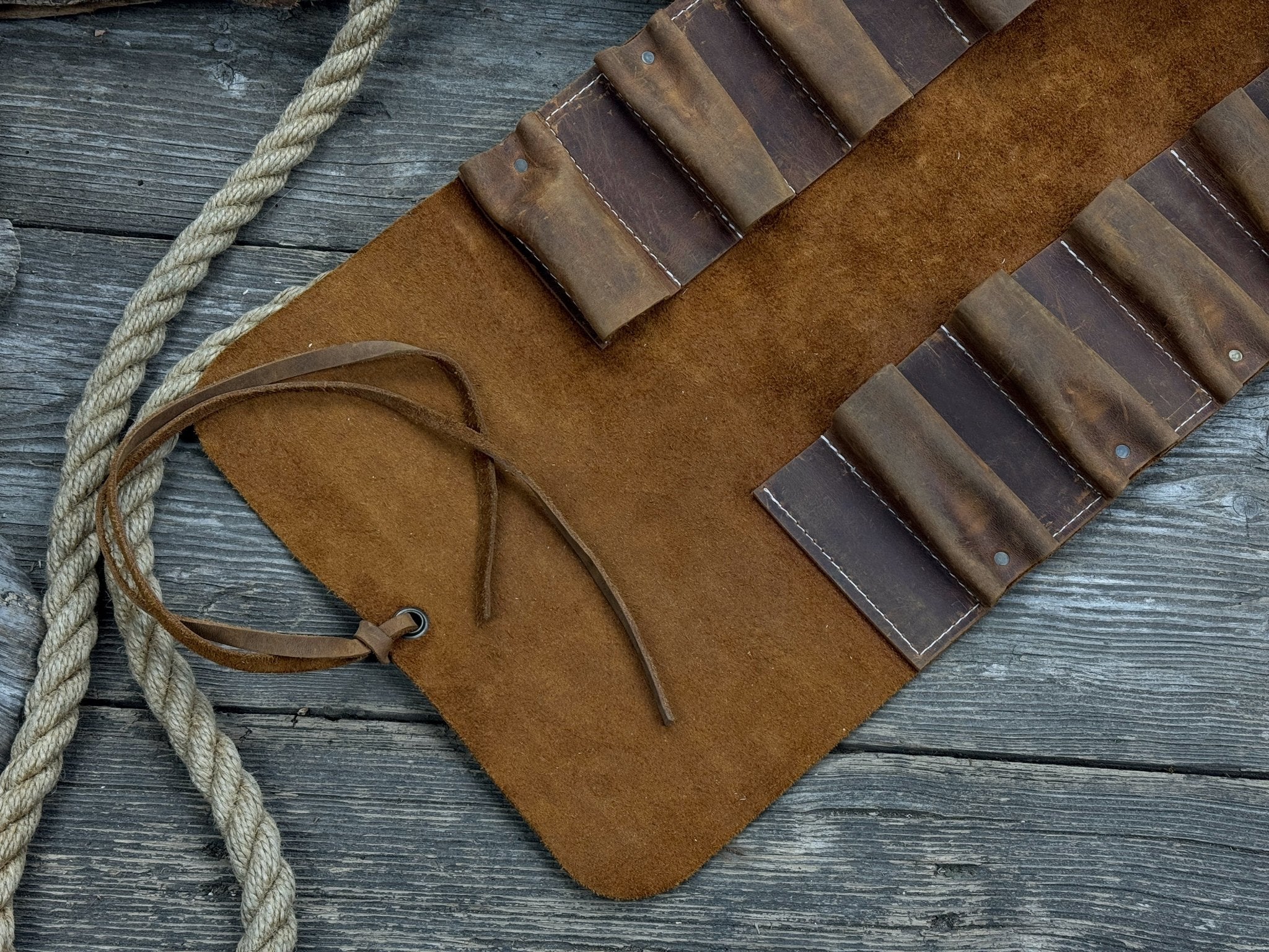 10 Pocket Leather Tool Roll - 5