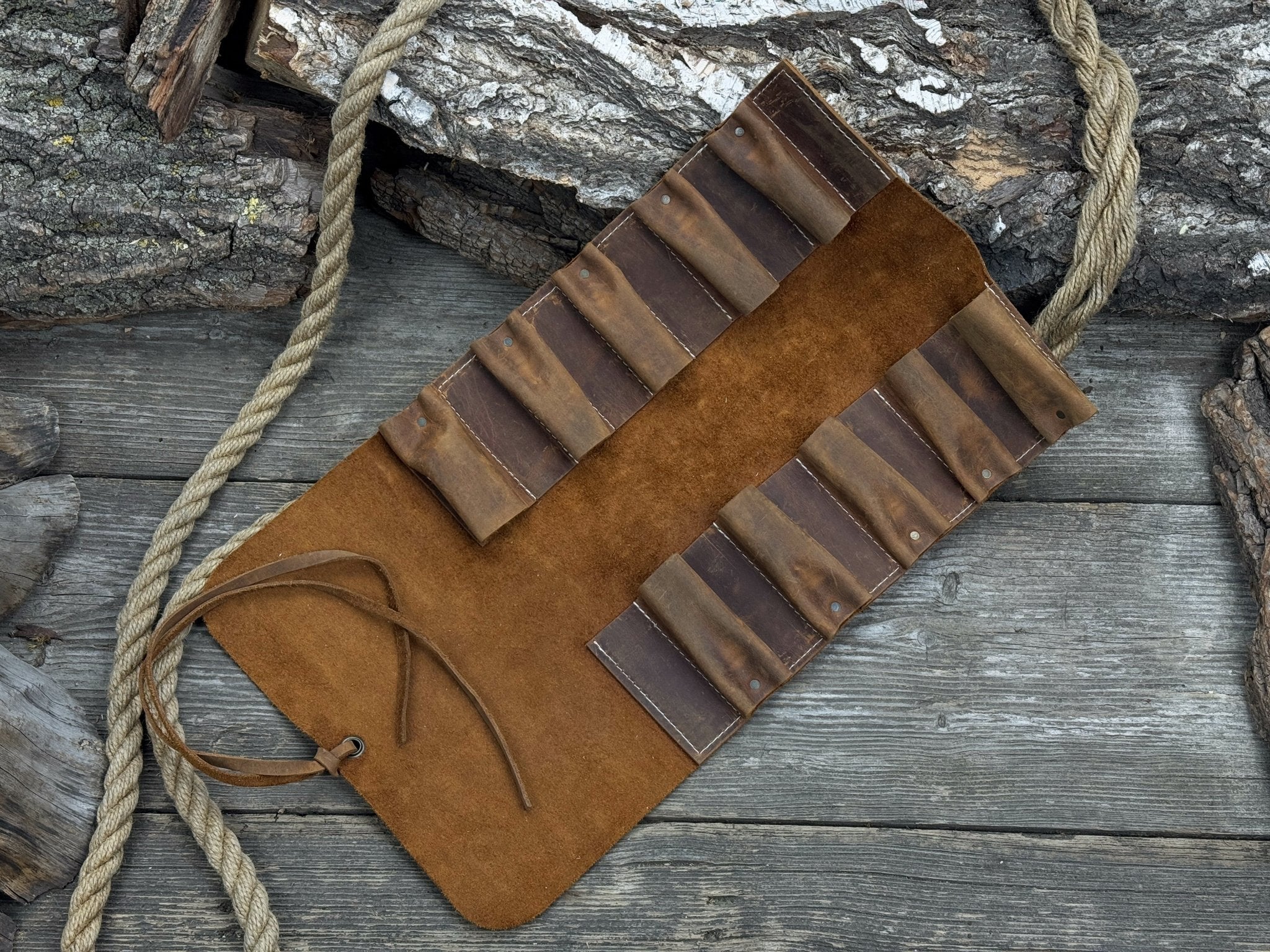 10 Pocket Leather Tool Roll - 1