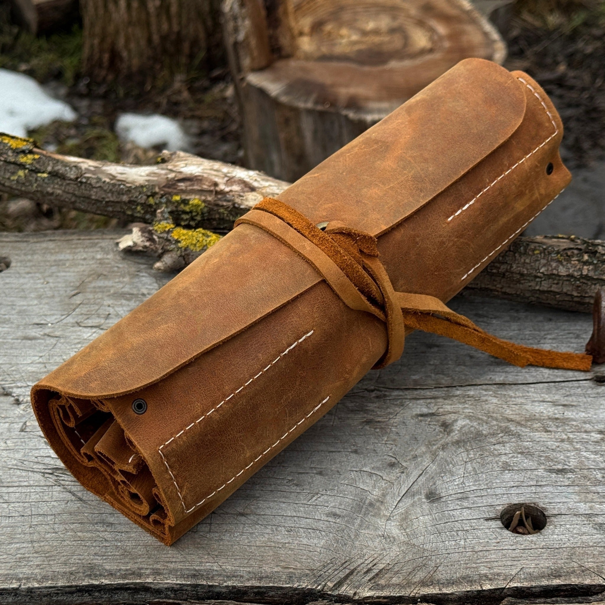 10 Pocket Leather Tool Roll - 8