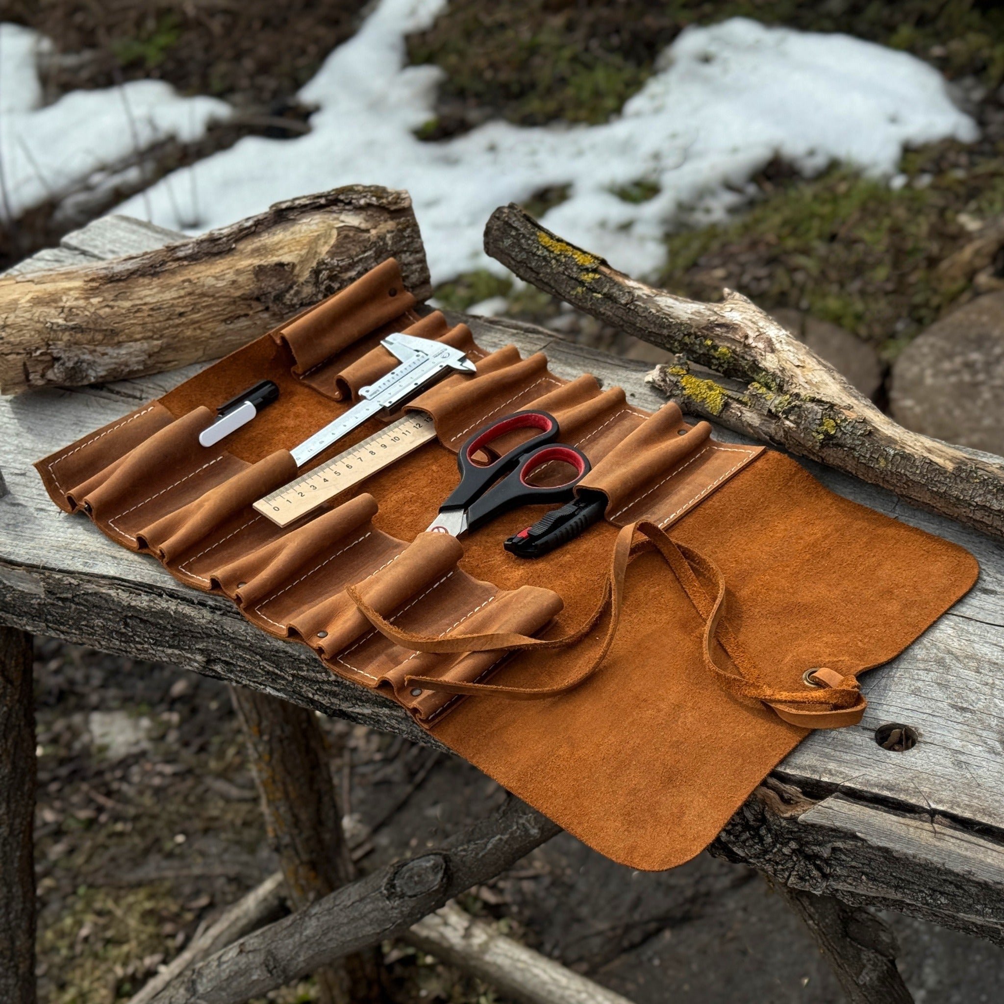 10 Pocket Leather Tool Roll - Sharky Forged Steel Tools