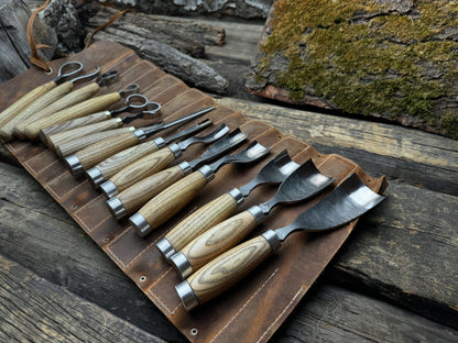 15 - Piece Hand - Forged Wood Carving Tool Set - 1