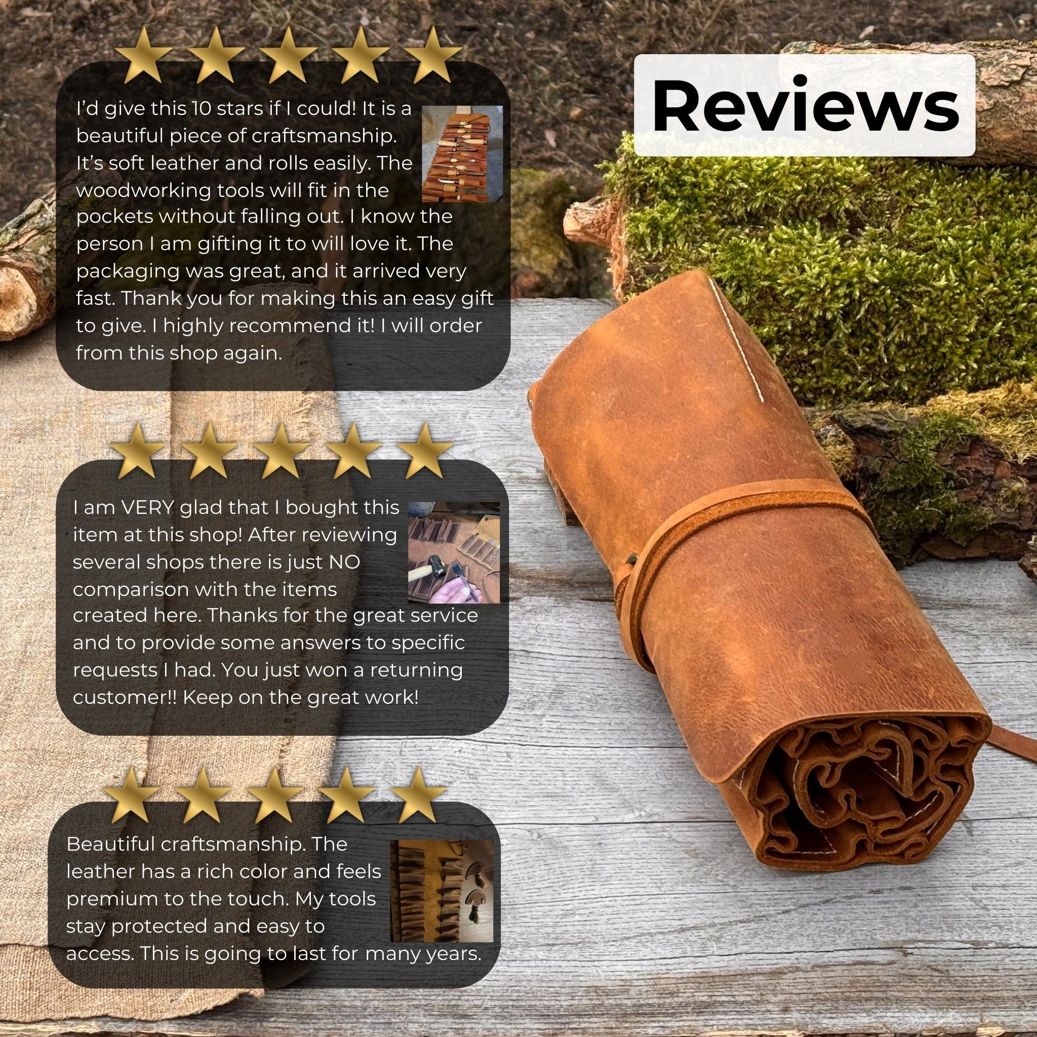 15 Pocket Leather Tool Roll - 5