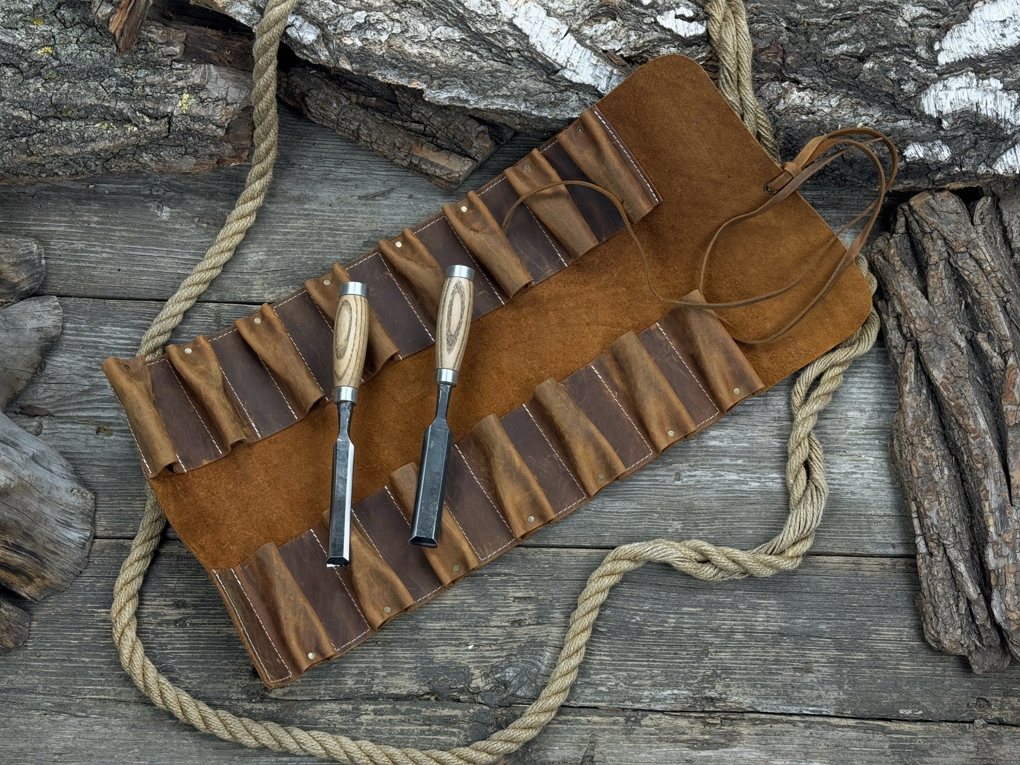 15 Pocket Leather Tool Roll - 5