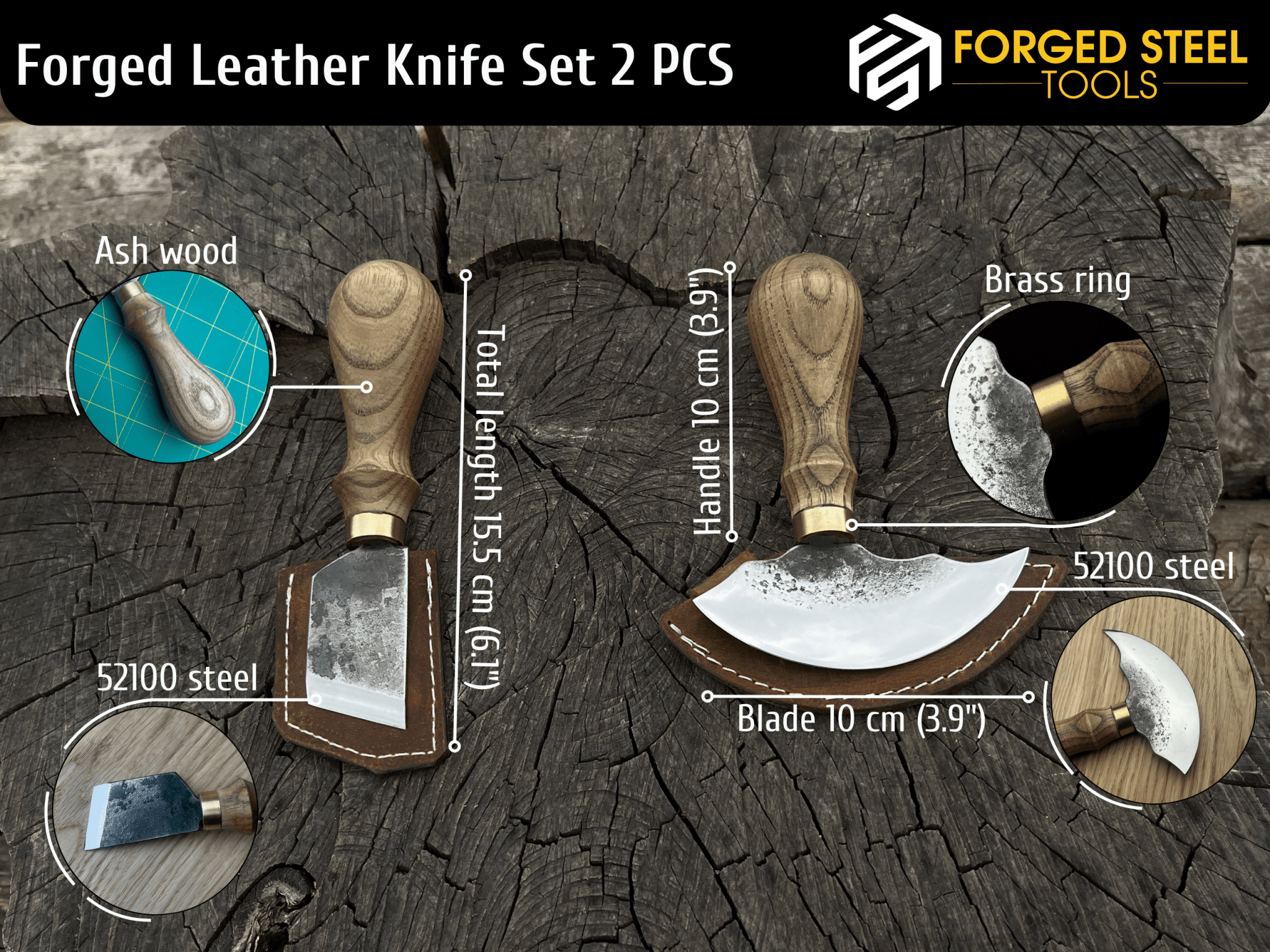 2 - Piece Rounded and Angled Leather Knife Set - 3