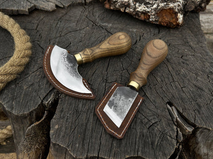 2 - Piece Hand - Forged Rounded and Angled Leather Knife Set - 1