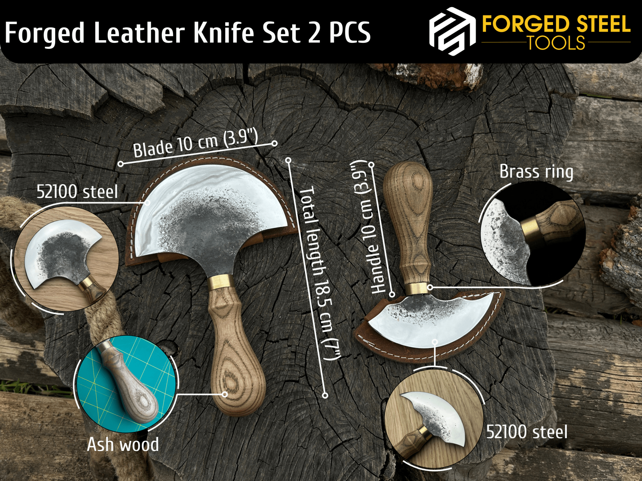2 - Piece Rounded Leather Knife Set - 3
