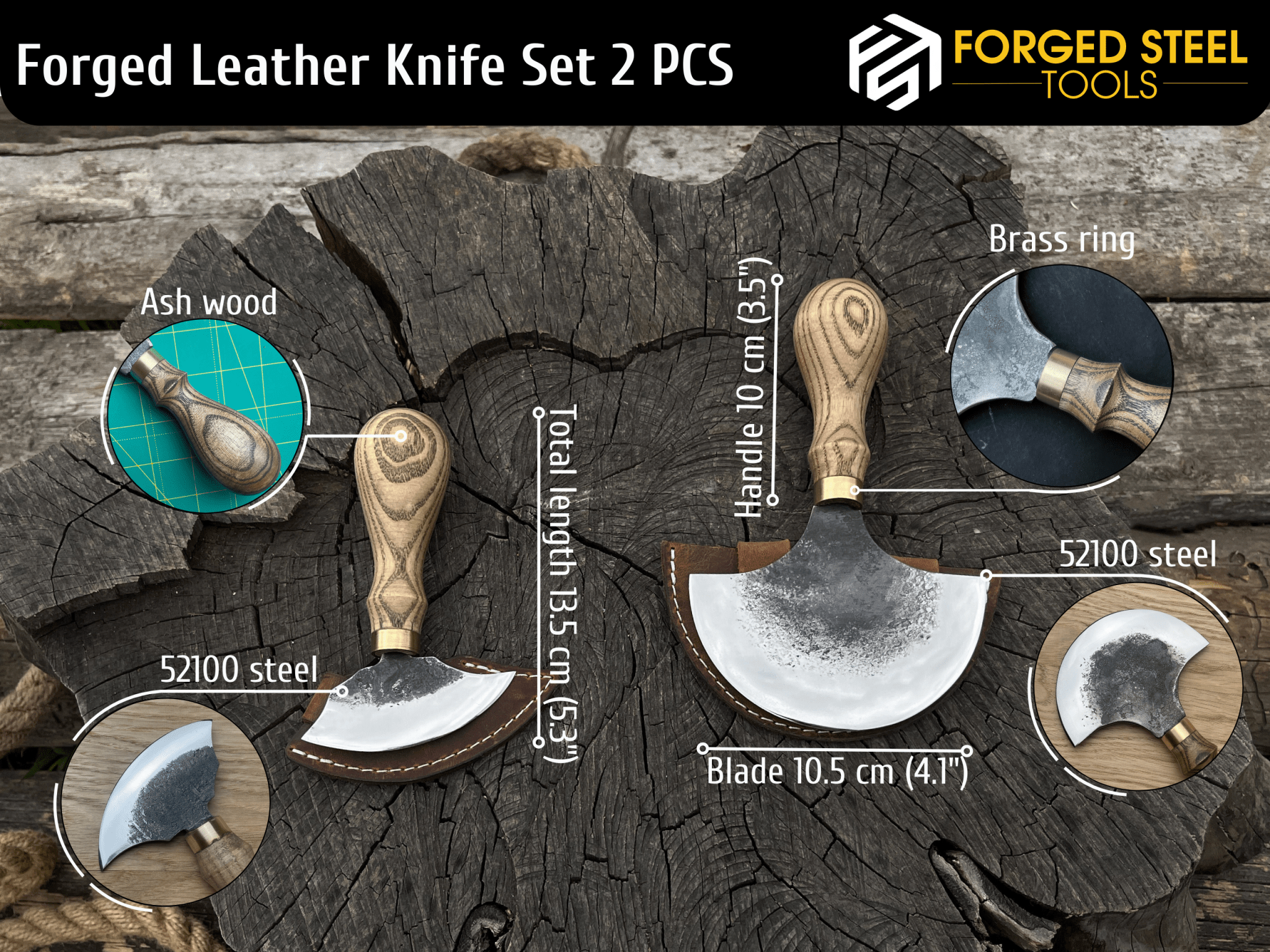 2 - Piece Rounded Leather Knife Set - 3