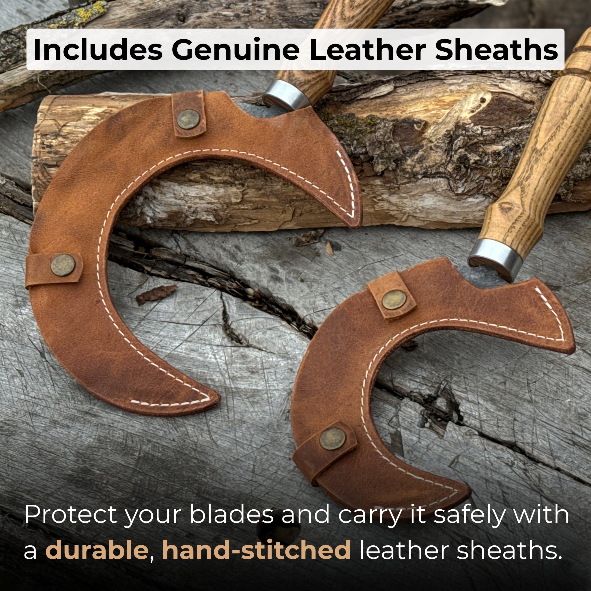 2 - Piece Hand - Forged Sickle Set with Leather Sheaths for Gardening - 4