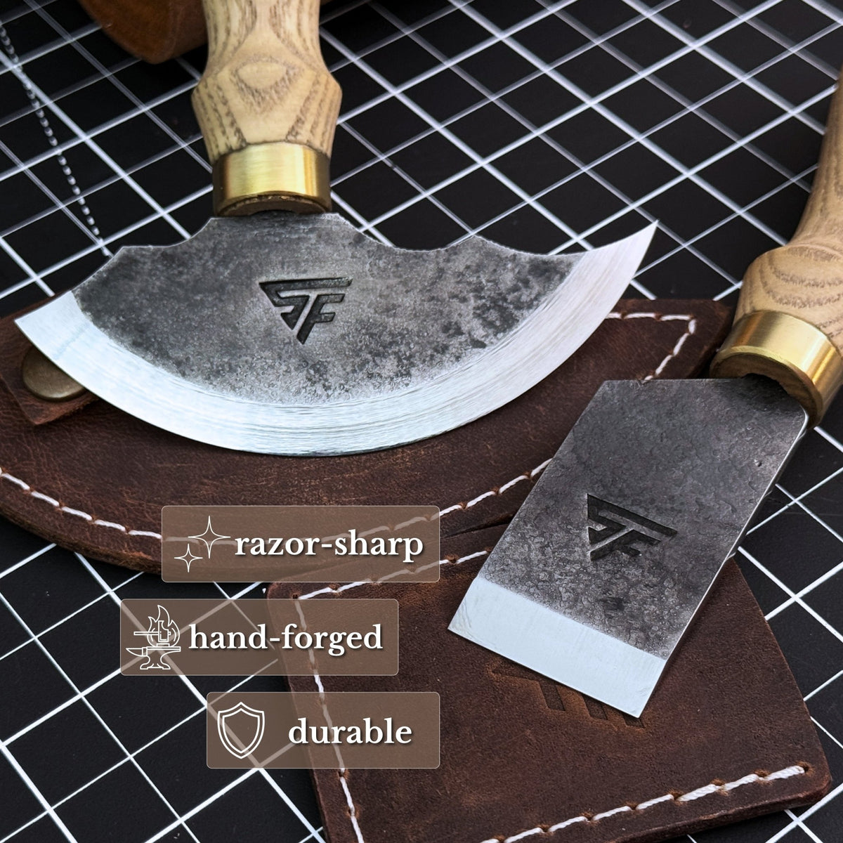 2-Piece Rounded and Straight Leather Knife Set - 2