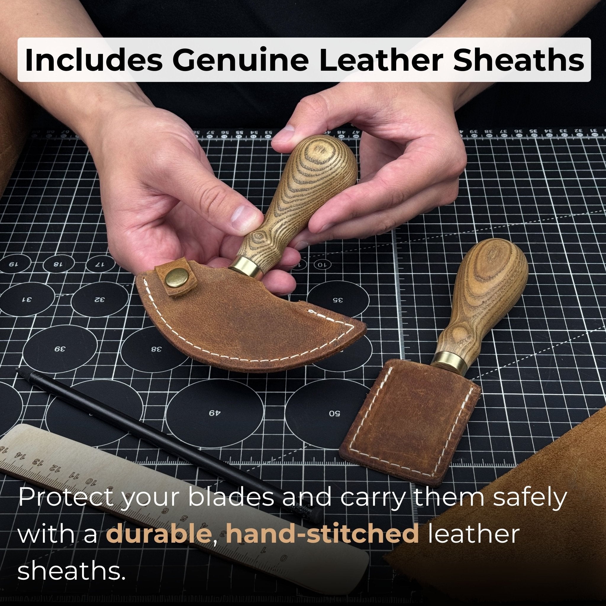 2 - Piece Rounded and Straight Leather Knife Set - 6