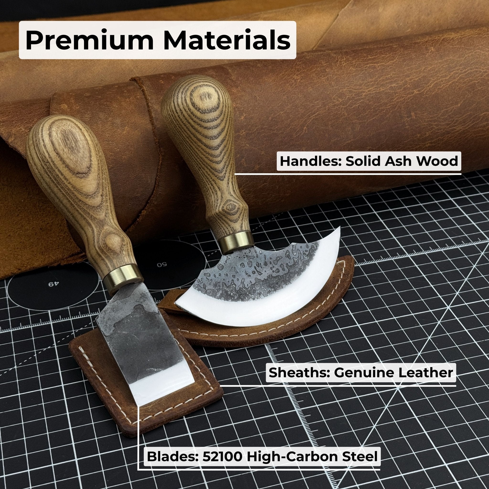 2 - Piece Rounded and Straight Leather Knife Set - 8