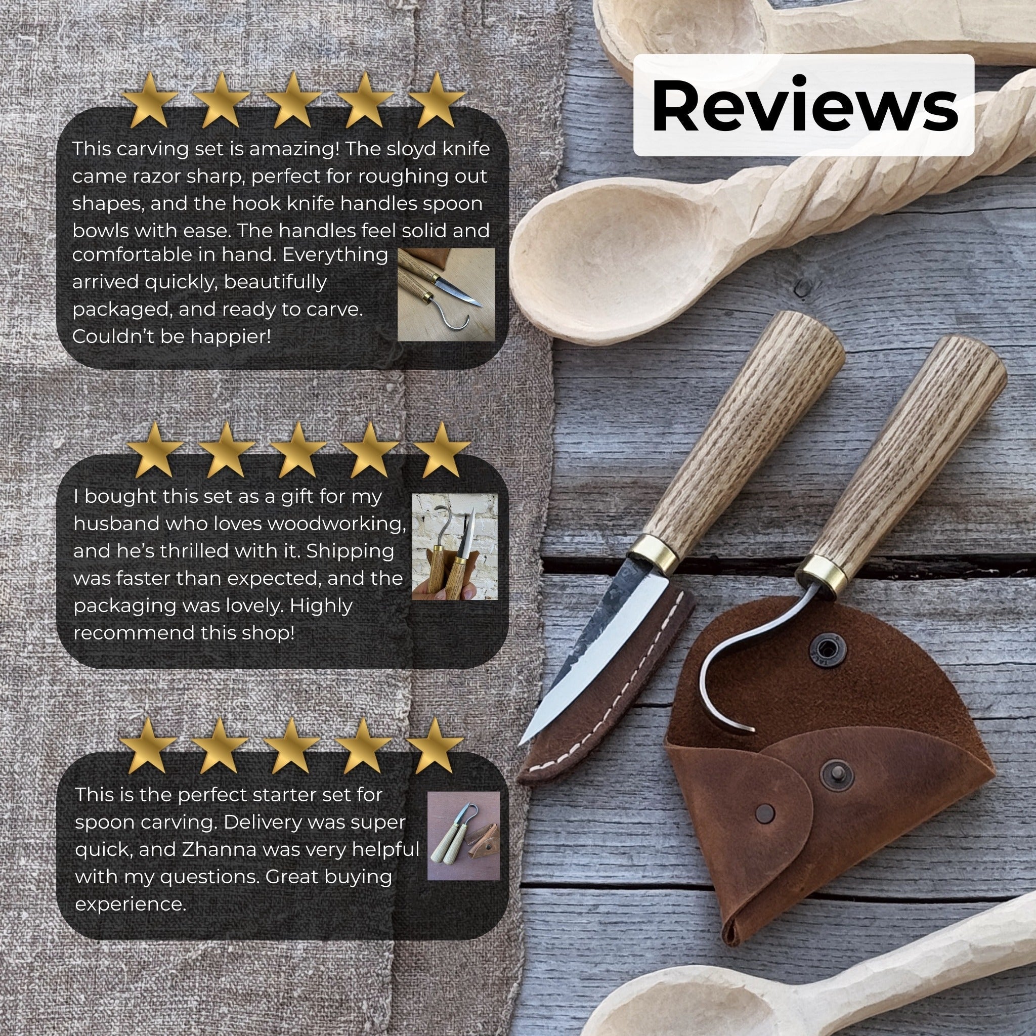 2 - Piece Spoon Carving Knife Set with Leather Sheaths - 10