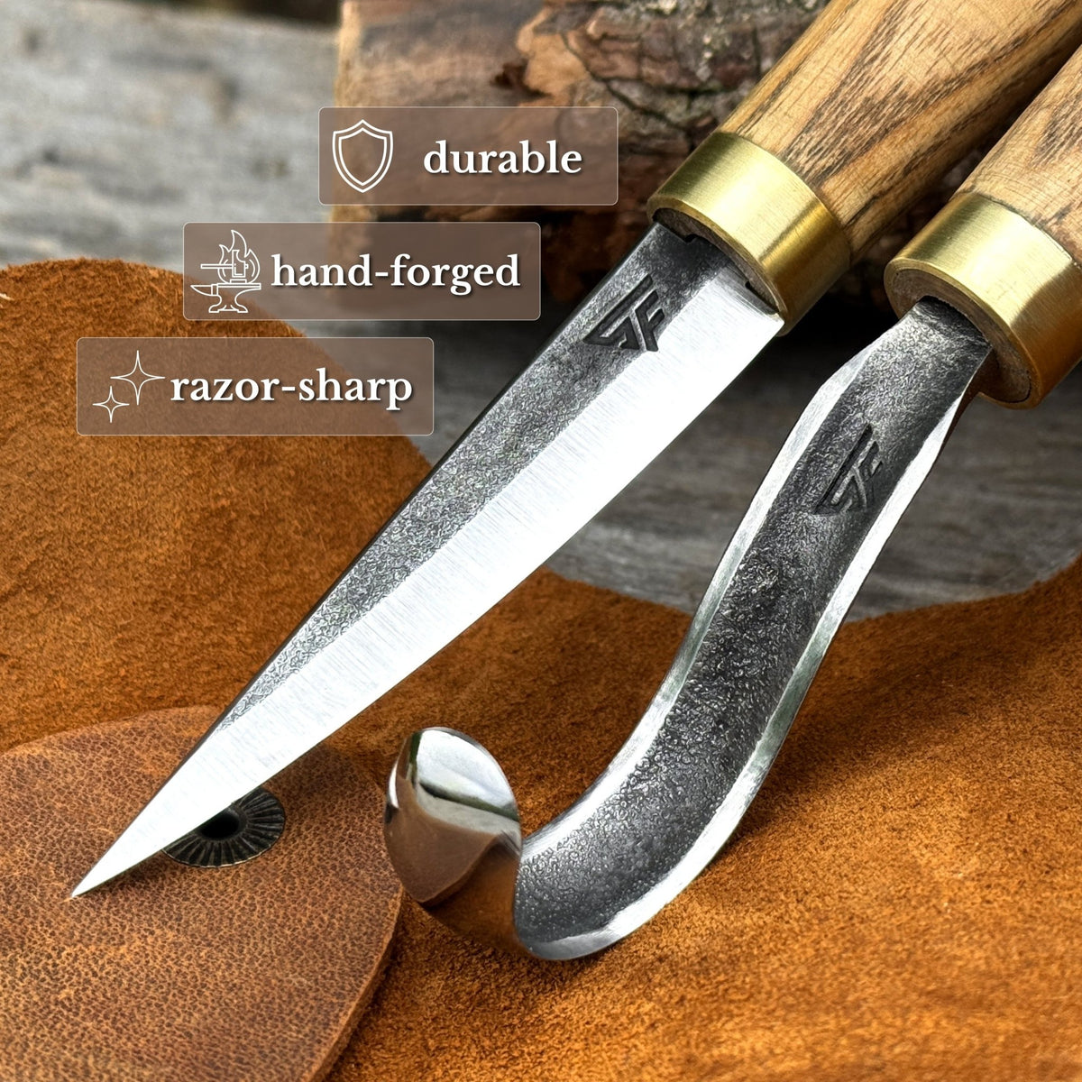 2-Piece Spoon Carving Knife Set with Leather Sheaths - 2