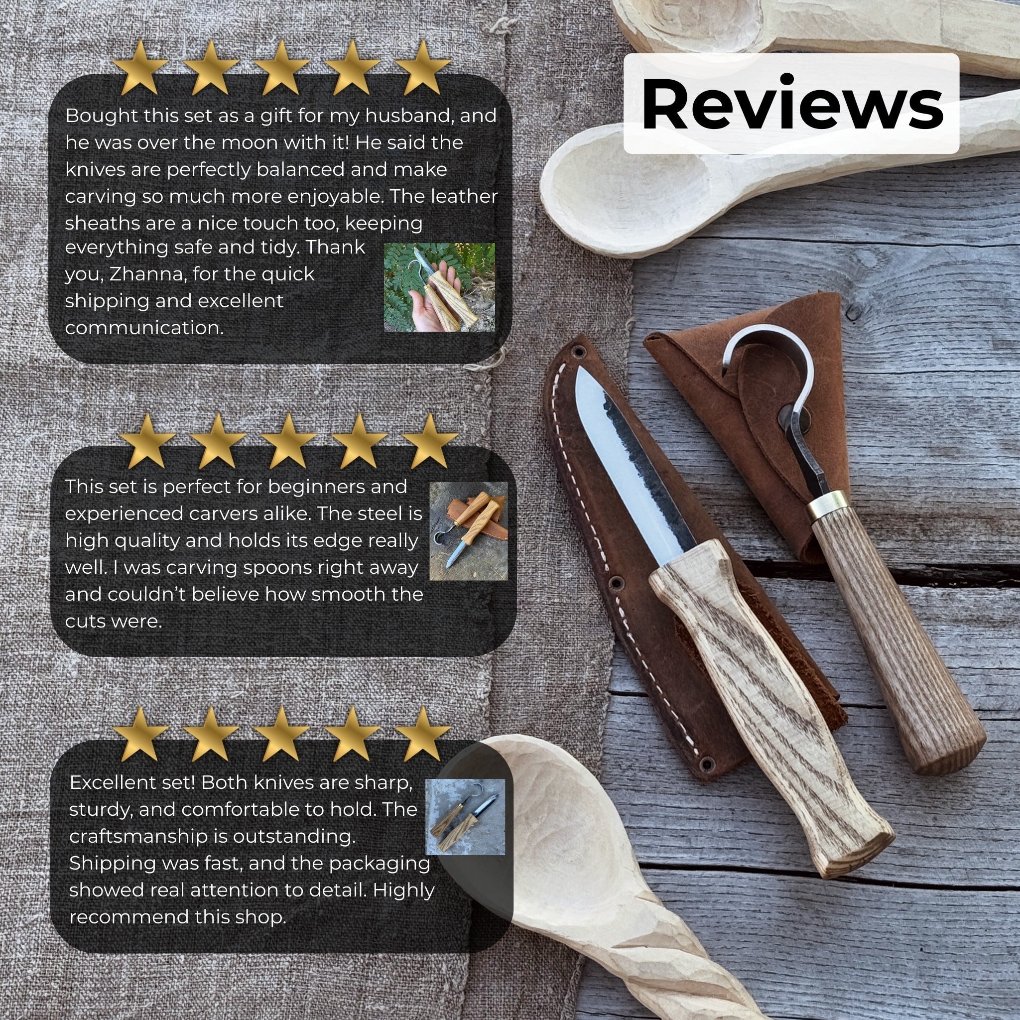 2 - Piece Spoon Carving Knife Set with Leather Sheaths - 10