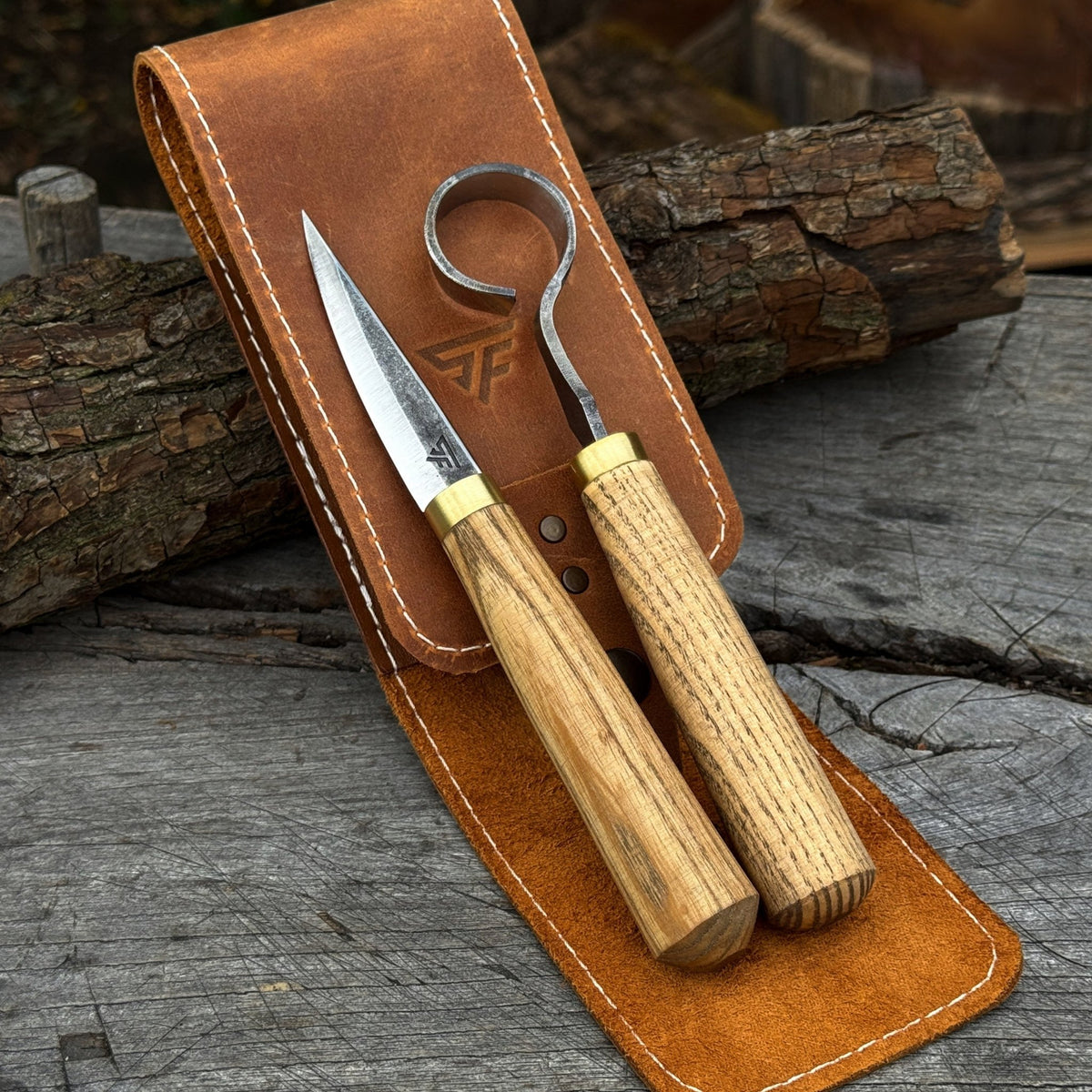 2-Piece Spoon Carving Tool Set with Leather Case - 1