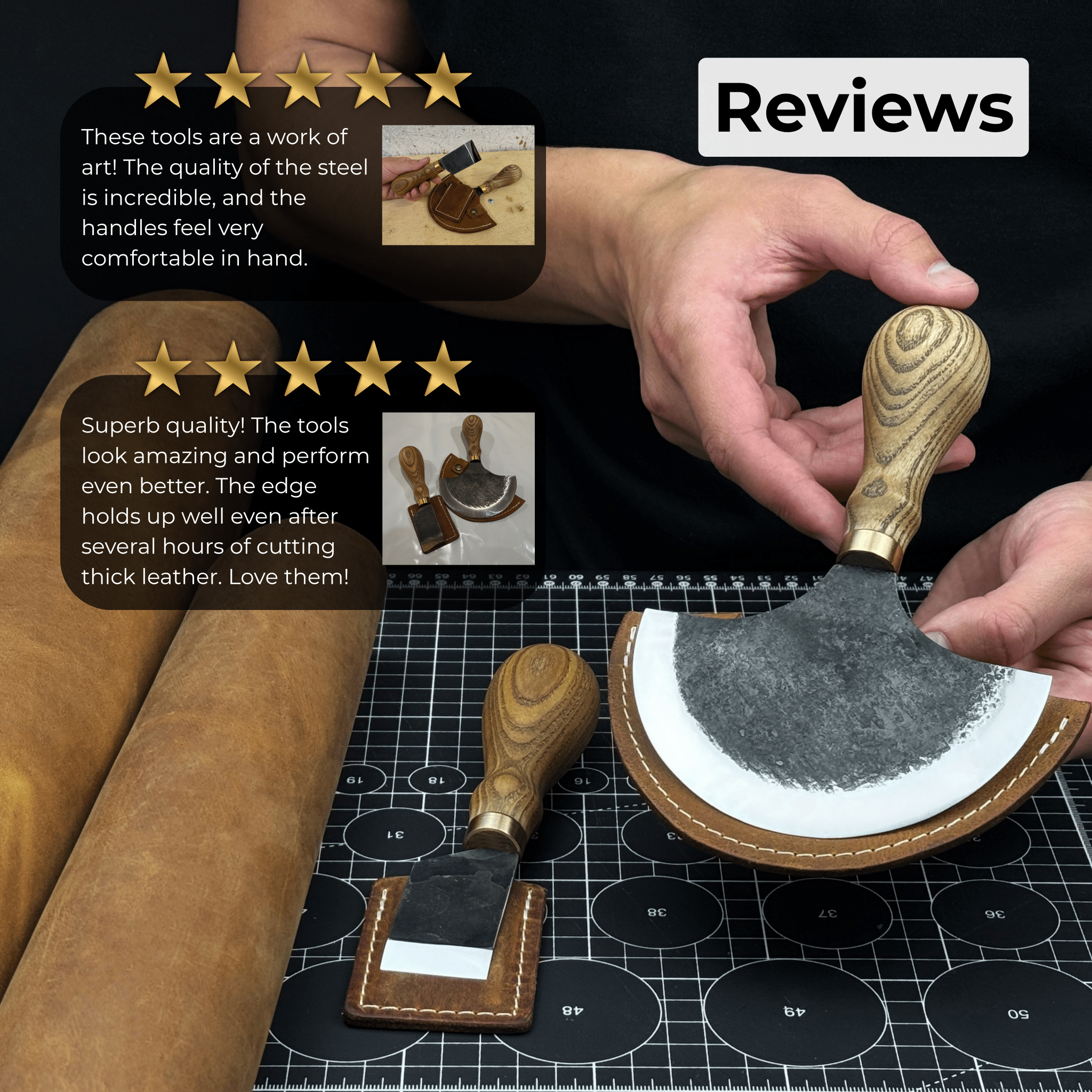 2 - Piece Straight and Round (Half Moon) Leather Knife Set - 10