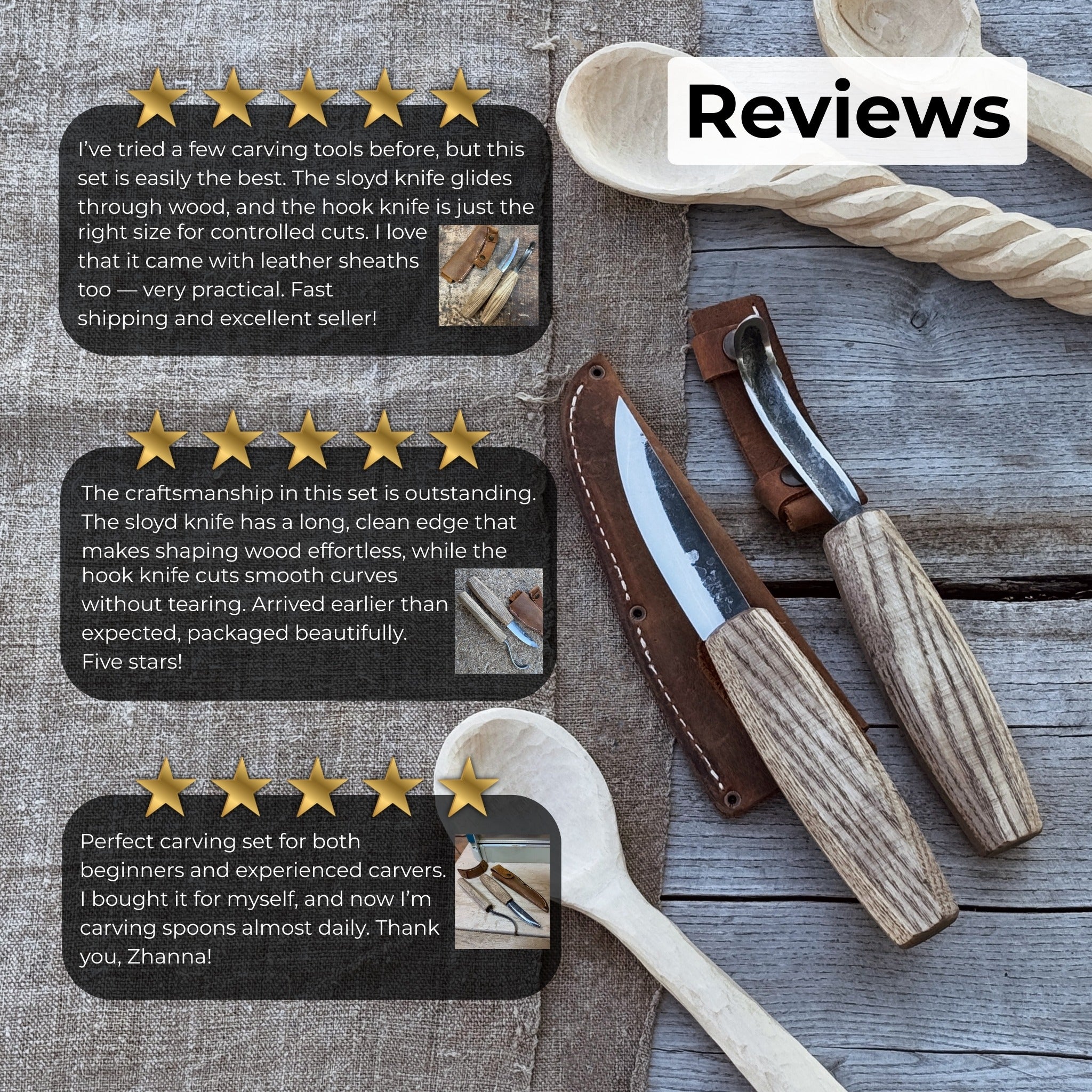 2 - Piece Wood Carving Knife Set with Leather Sheaths - 10