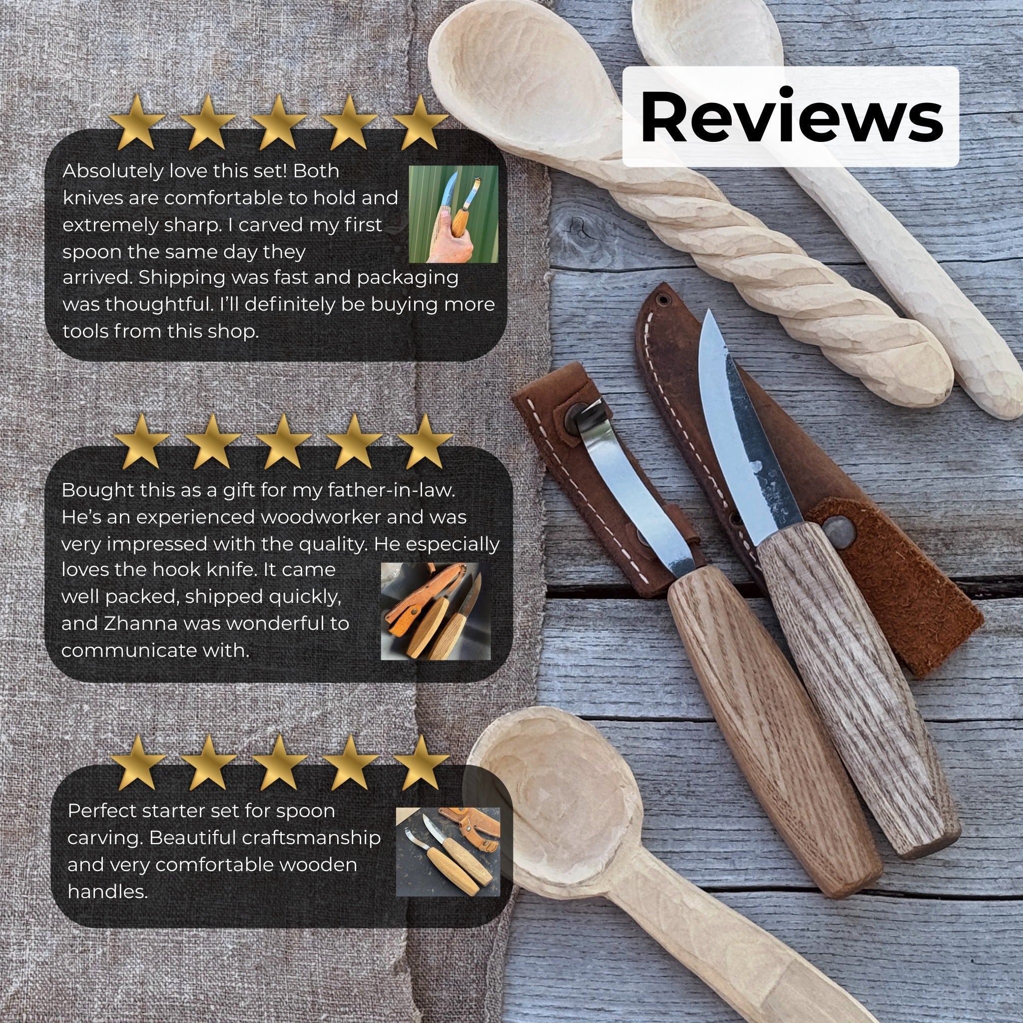 2 - Piece Wooden Spoon Carving Set - 10