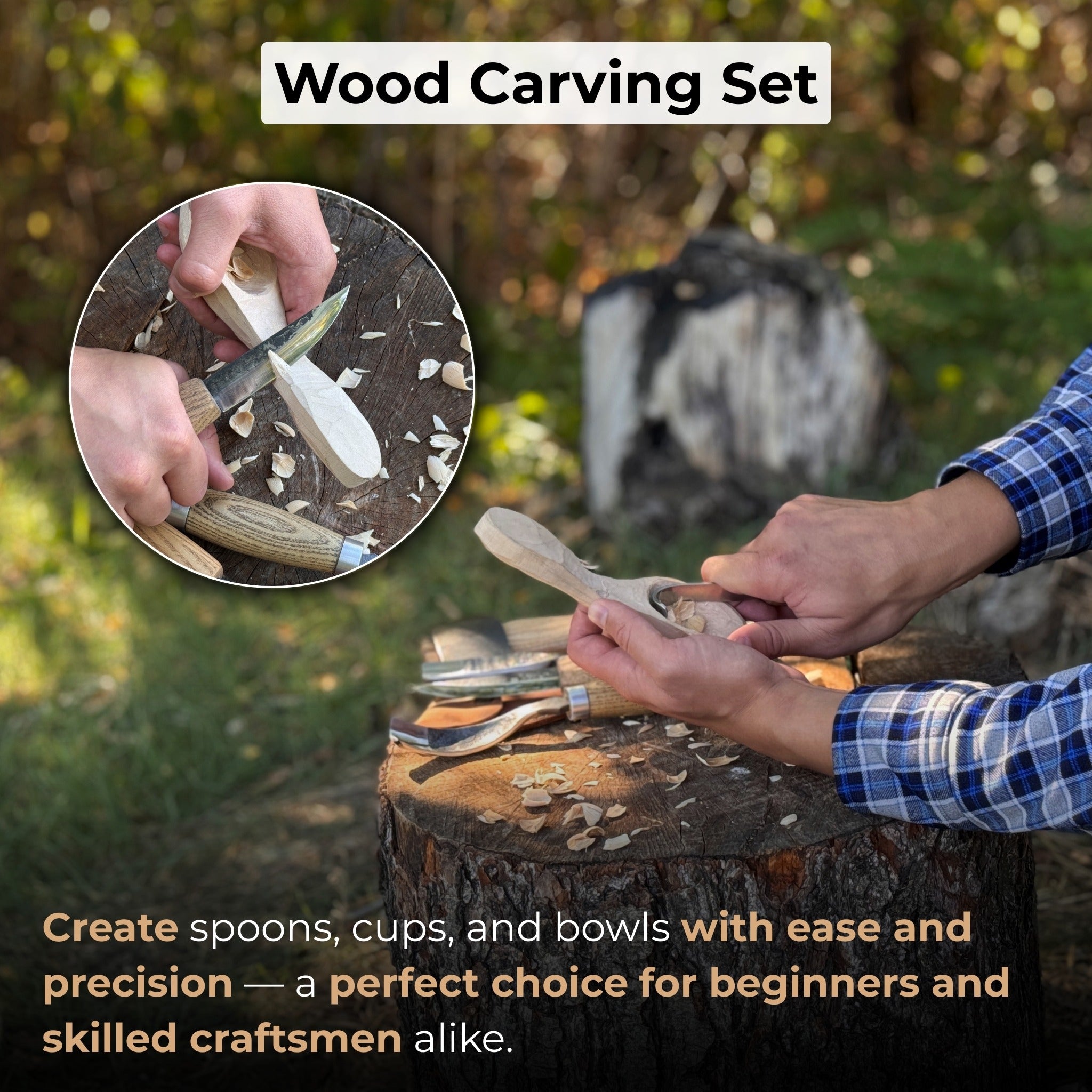 5-Piece Hand-Forged Carving Tool Set with Leather Sheath