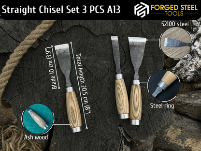 3 - Piece Hand - Forged Wood Carving Chisel Set - 3