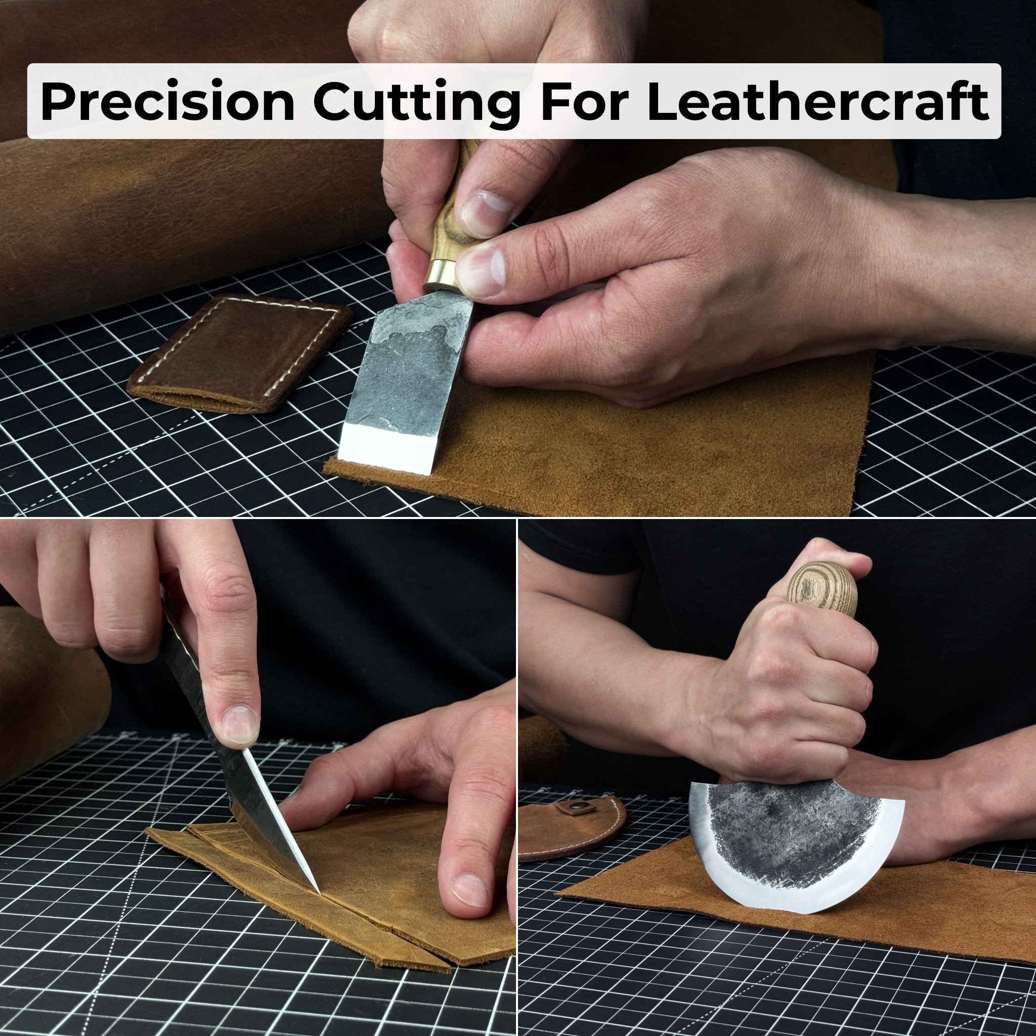 3 - Piece Leatherworking Knife Set with Leather Sheaths - 2