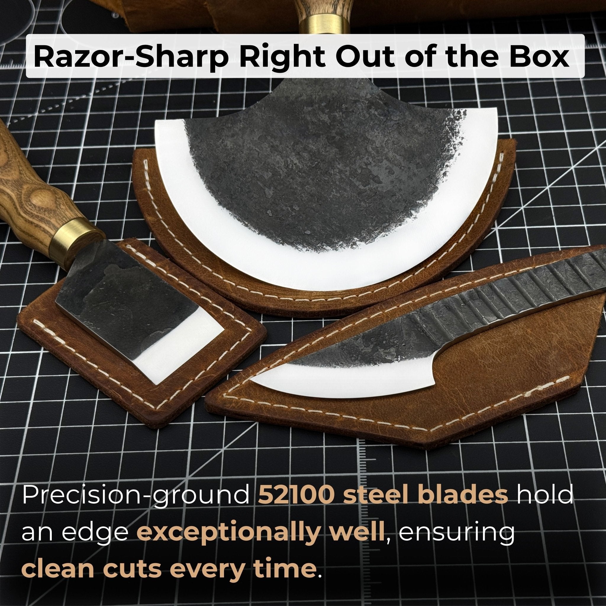 3 - Piece Leatherworking Knife Set with Leather Sheaths - 3