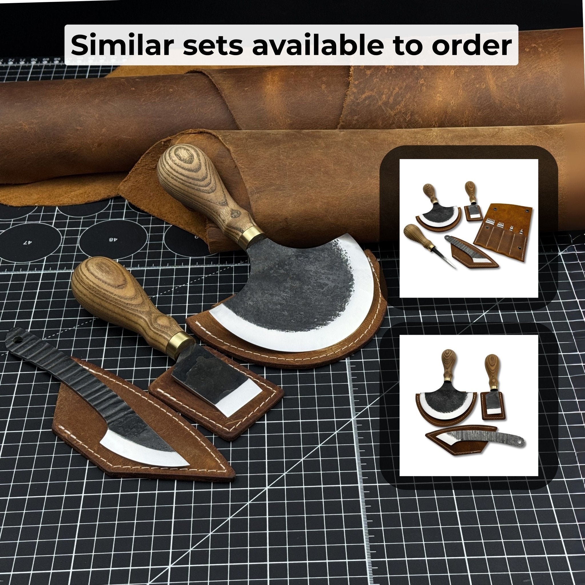 3 - Piece Leatherworking Knife Set with Leather Sheaths - 10