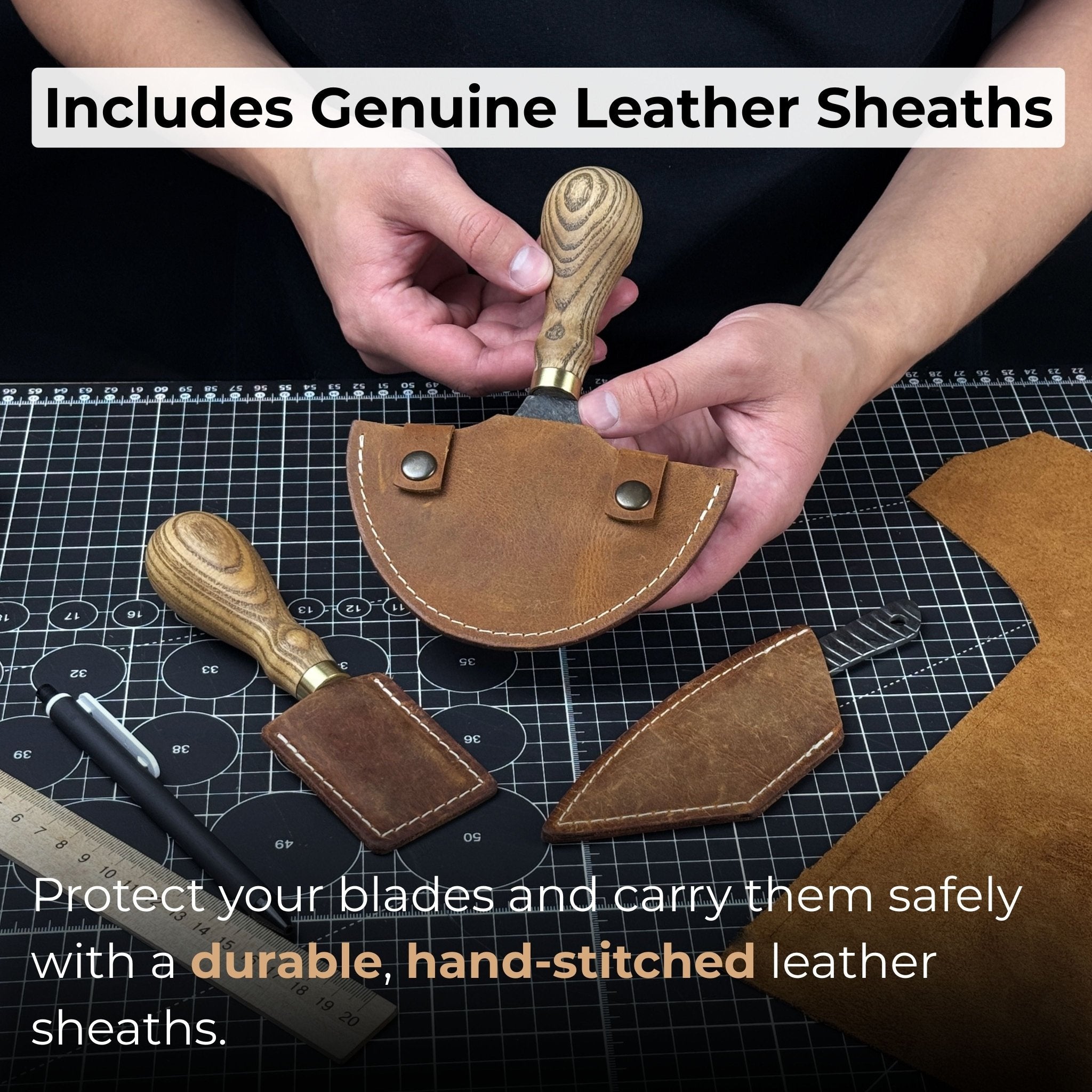 3 - Piece Leatherworking Knife Set with Leather Sheaths - 5