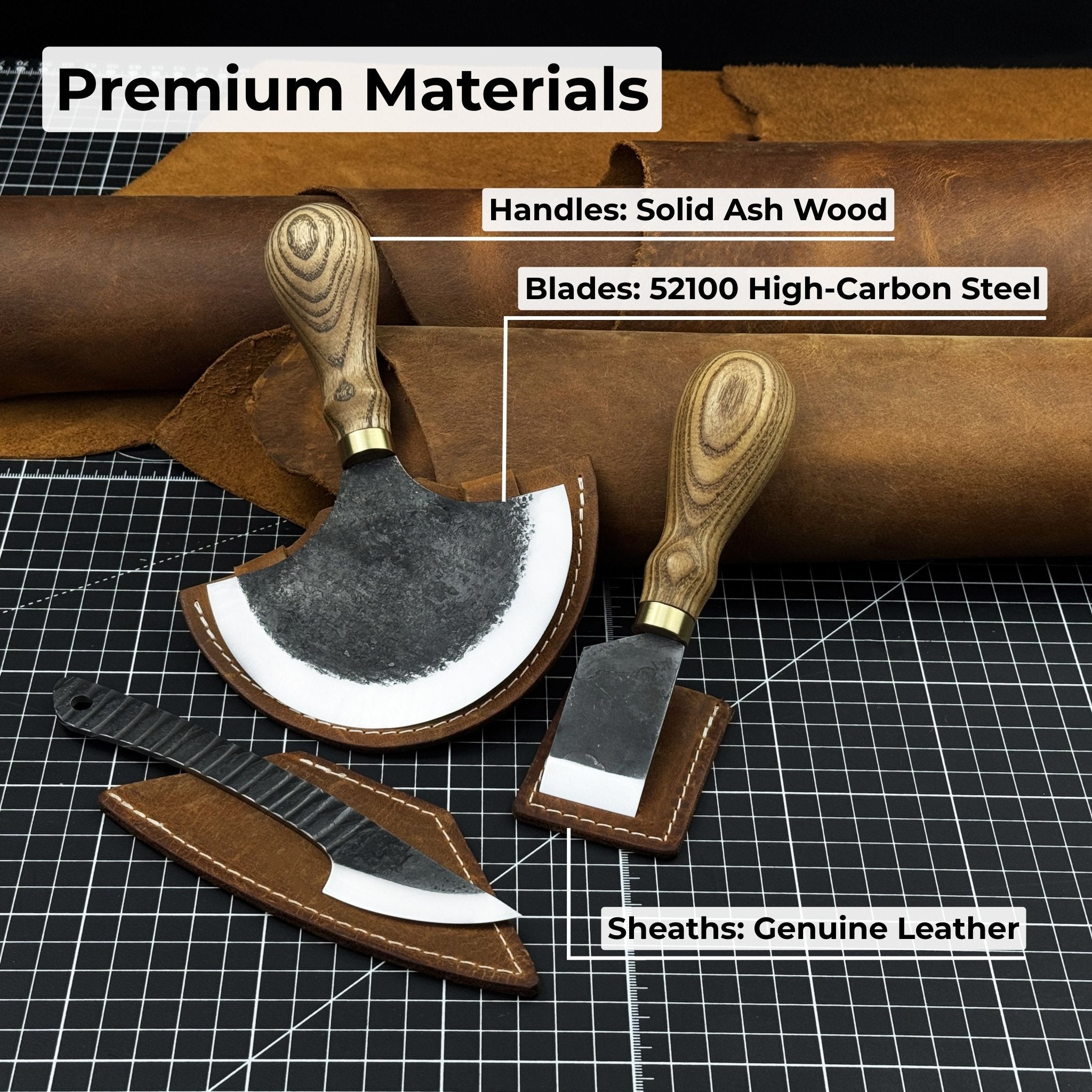 3 - Piece Leatherworking Knife Set with Leather Sheaths - 7