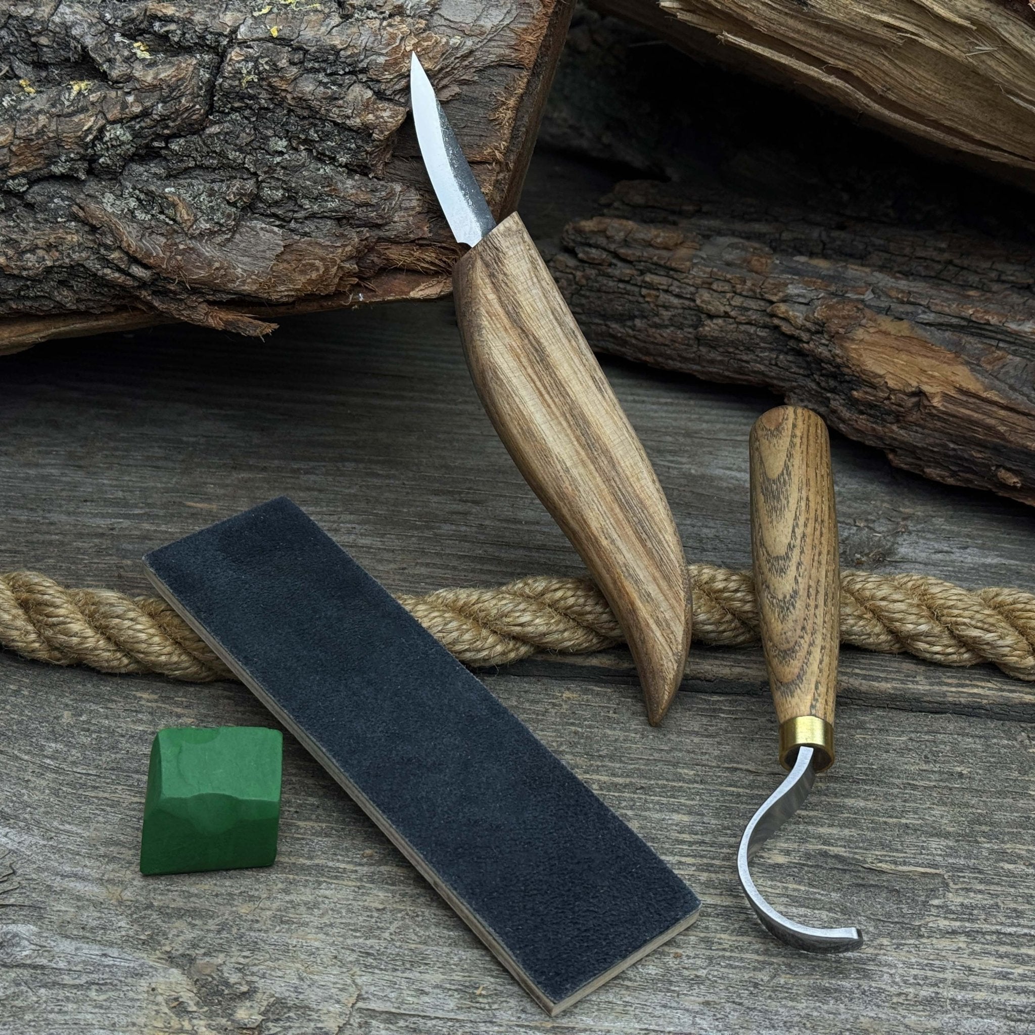 3 - Piece Spoon Carving Set – Whittling Knife, Hook Knife & Sharpening Strop - 5