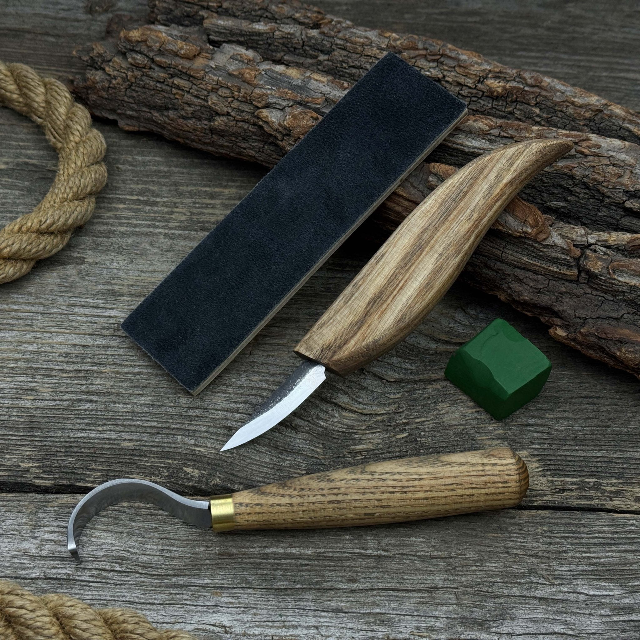 3 - Piece Spoon Carving Set – Whittling Knife, Hook Knife & Sharpening Strop - 4