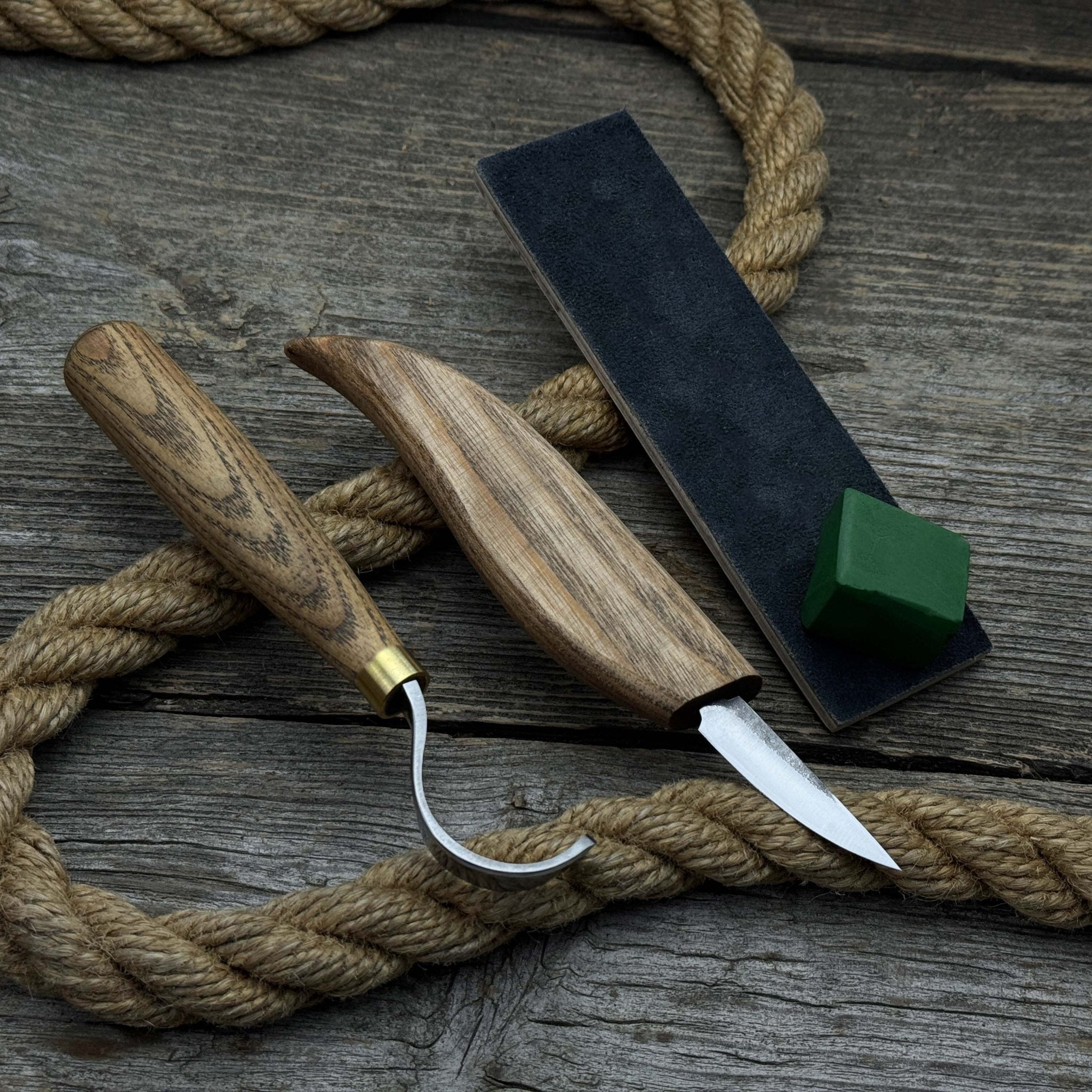 3 - Piece Spoon Carving Set – Whittling Knife, Hook Knife & Sharpening Strop - 1