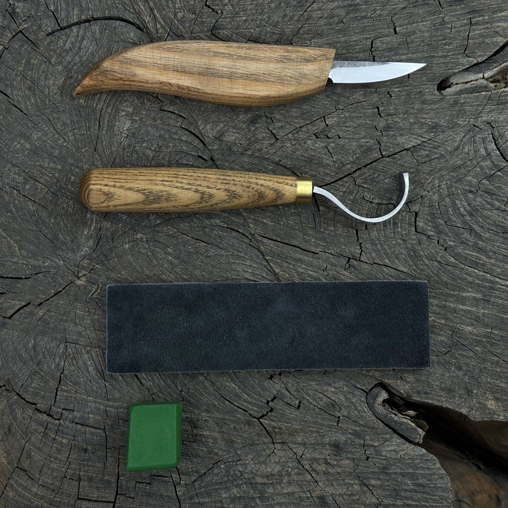 3 - Piece Spoon Carving Set – Whittling Knife, Hook Knife & Sharpening Strop - 1