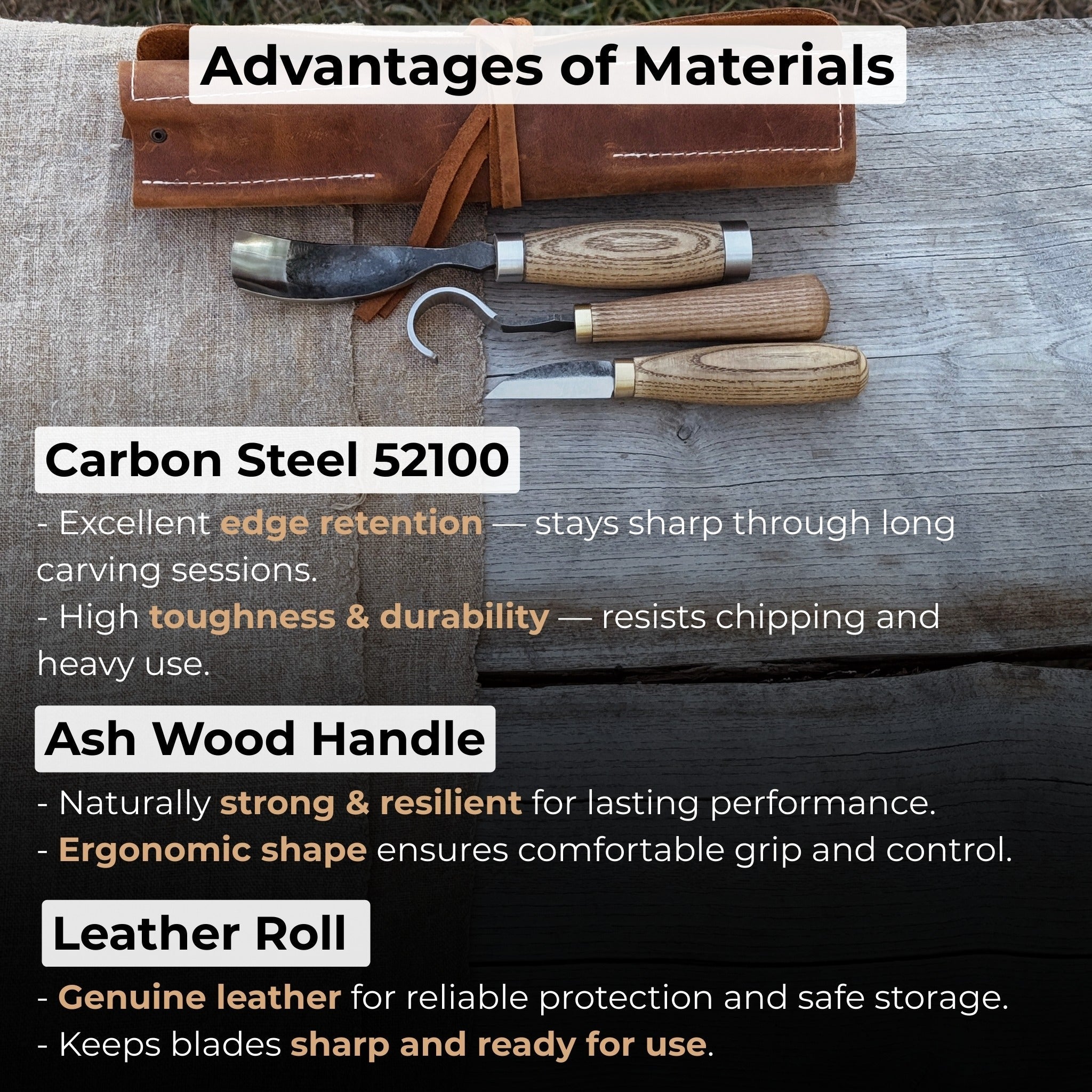 3 - Piece Spoon Carving Set with Leather Roll - 8