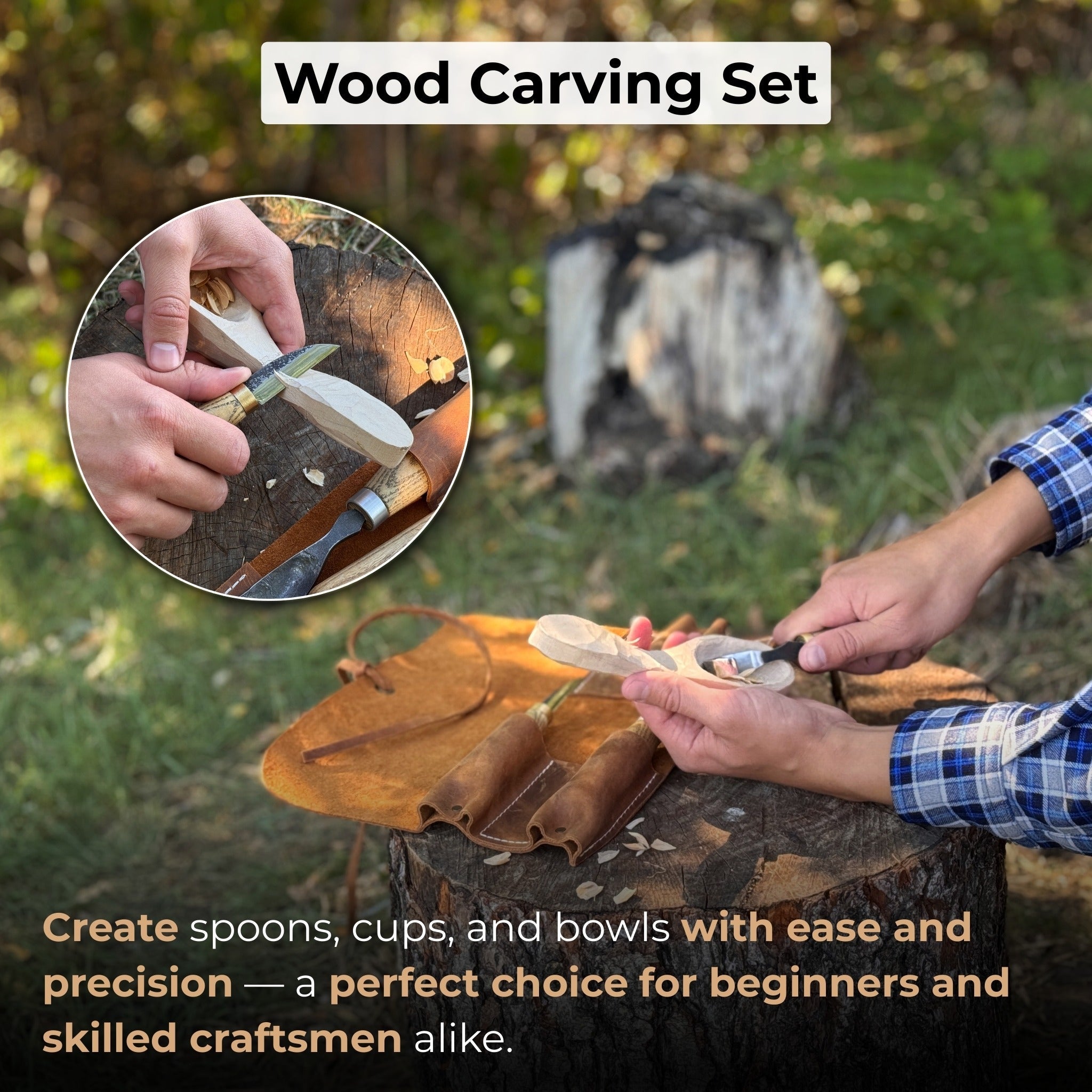 3 - Piece Spoon Carving Set with Leather Roll - 2