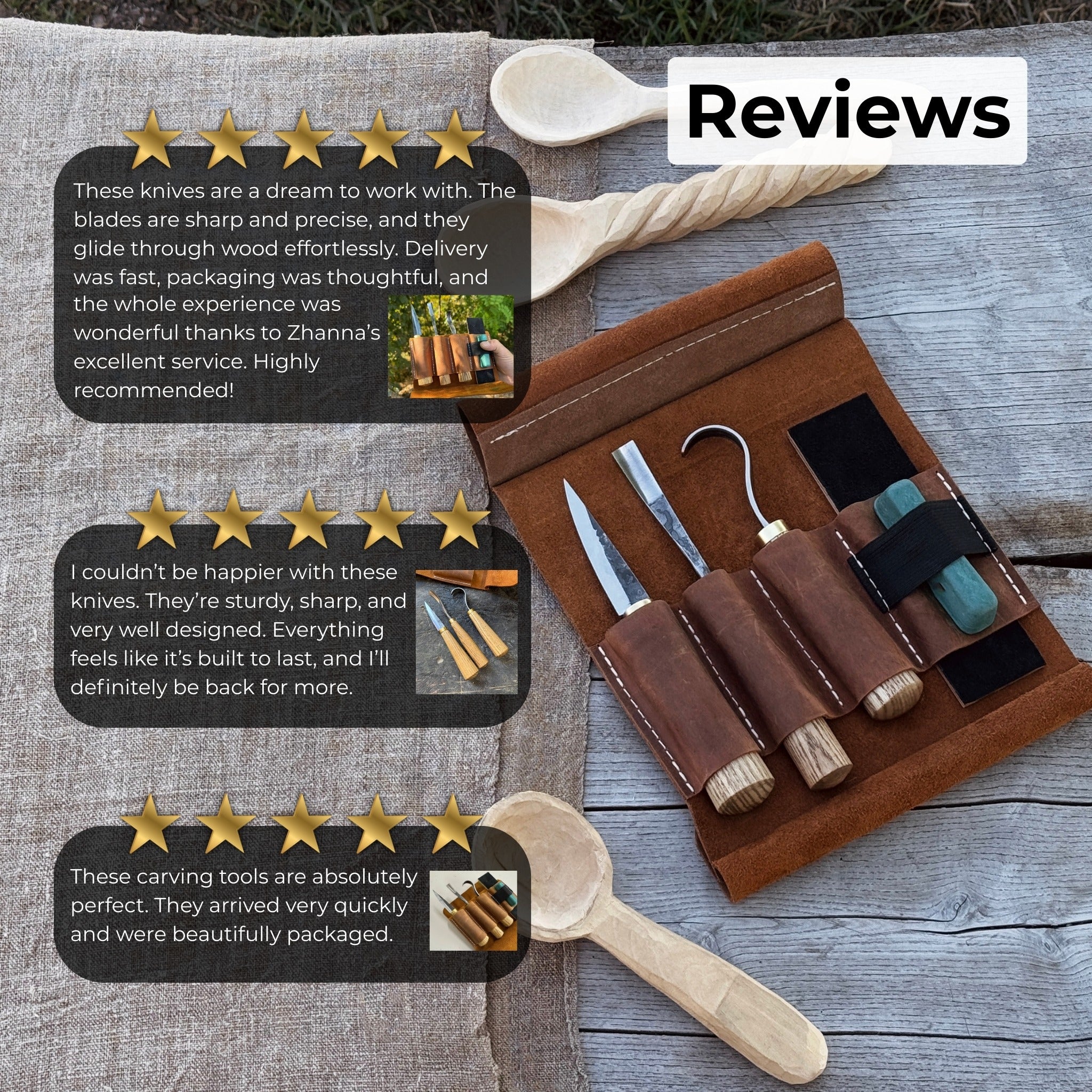 3 - Piece Spoon Carving Tool Set with Sharpening Board - 10