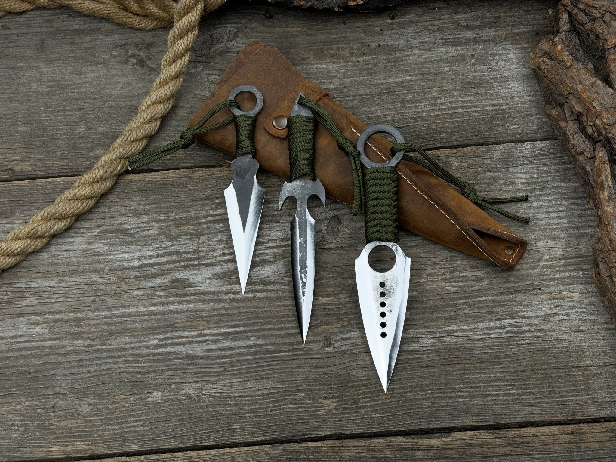 3 - Piece Throwing Knife Set with Leather Roll - 6