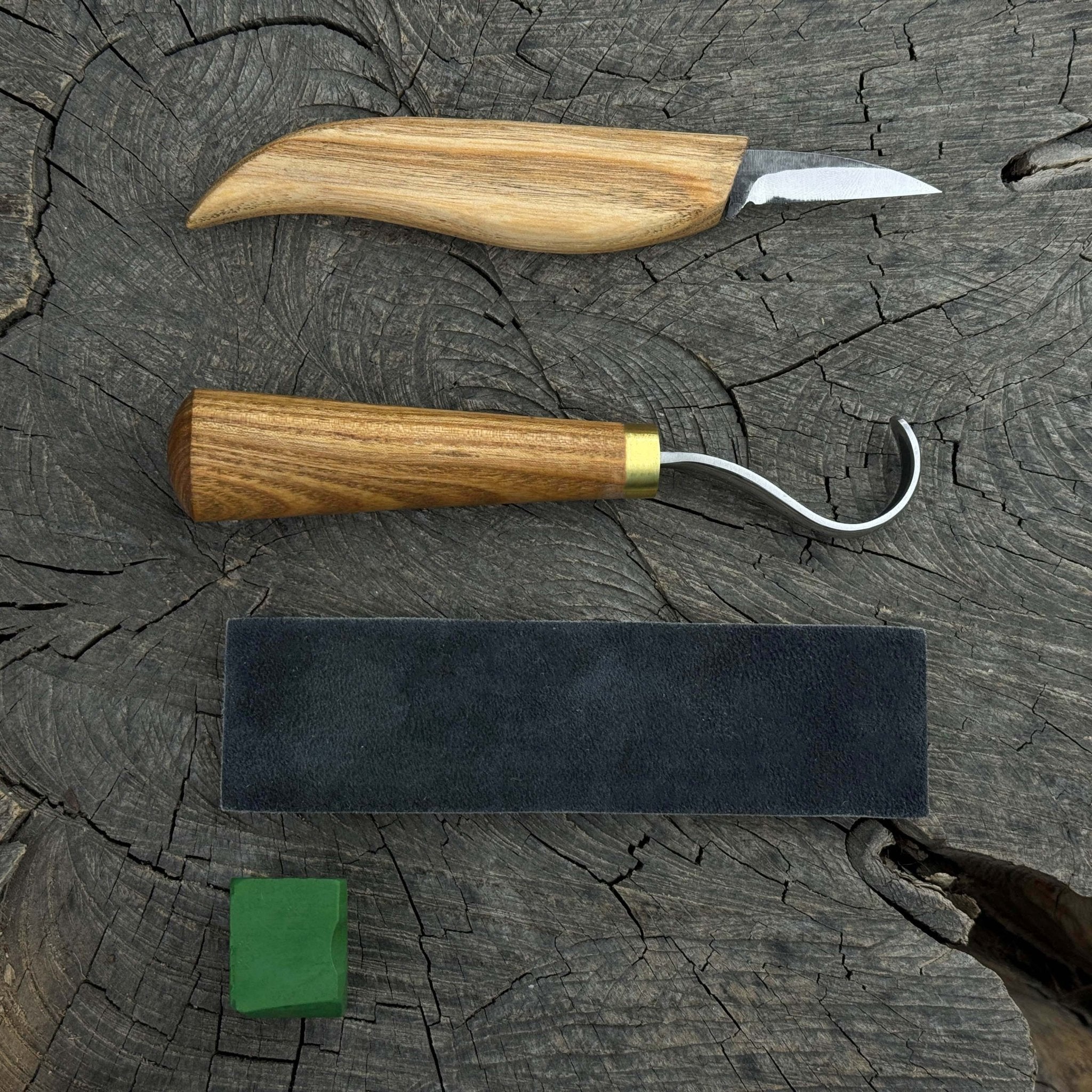 3 - Piece Wood Carving Knife Set – Whittling Knife, Hook Knife & Leather Strop - 9