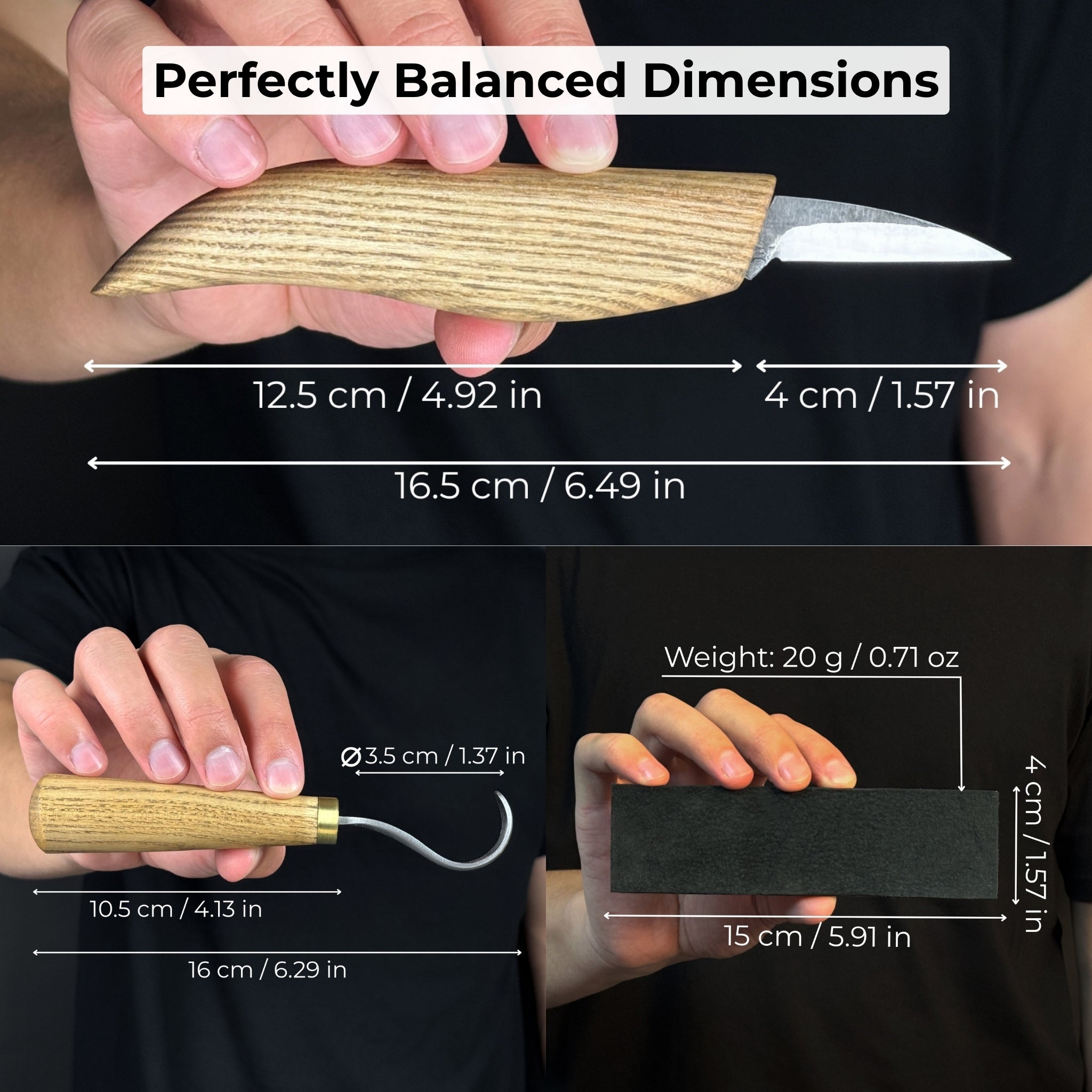 3 - Piece Wood Carving Knife Set – Whittling Knife, Hook Knife & Leather Strop - 6