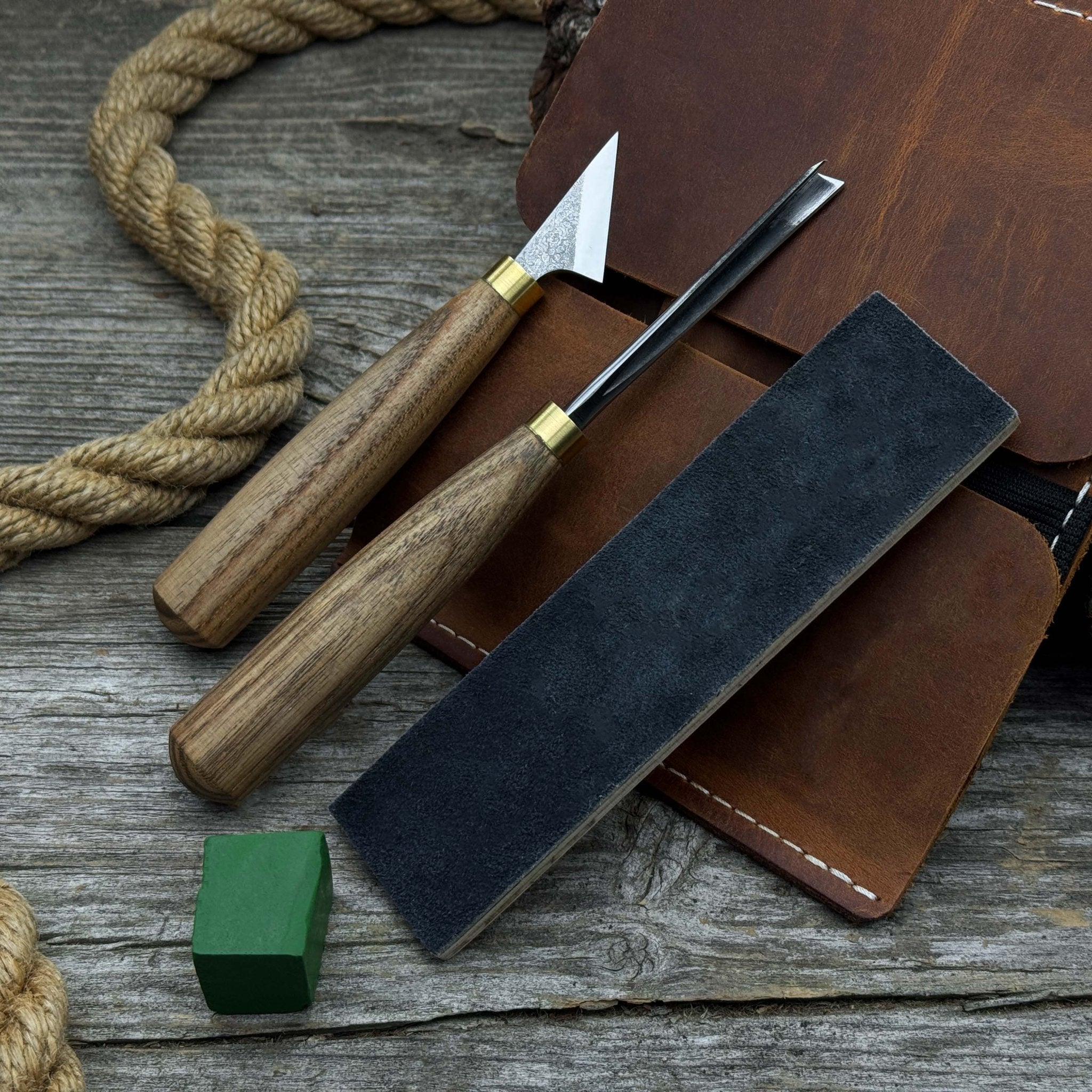 3 - Piece Wood Carving Tool Set with Leather Case - 3