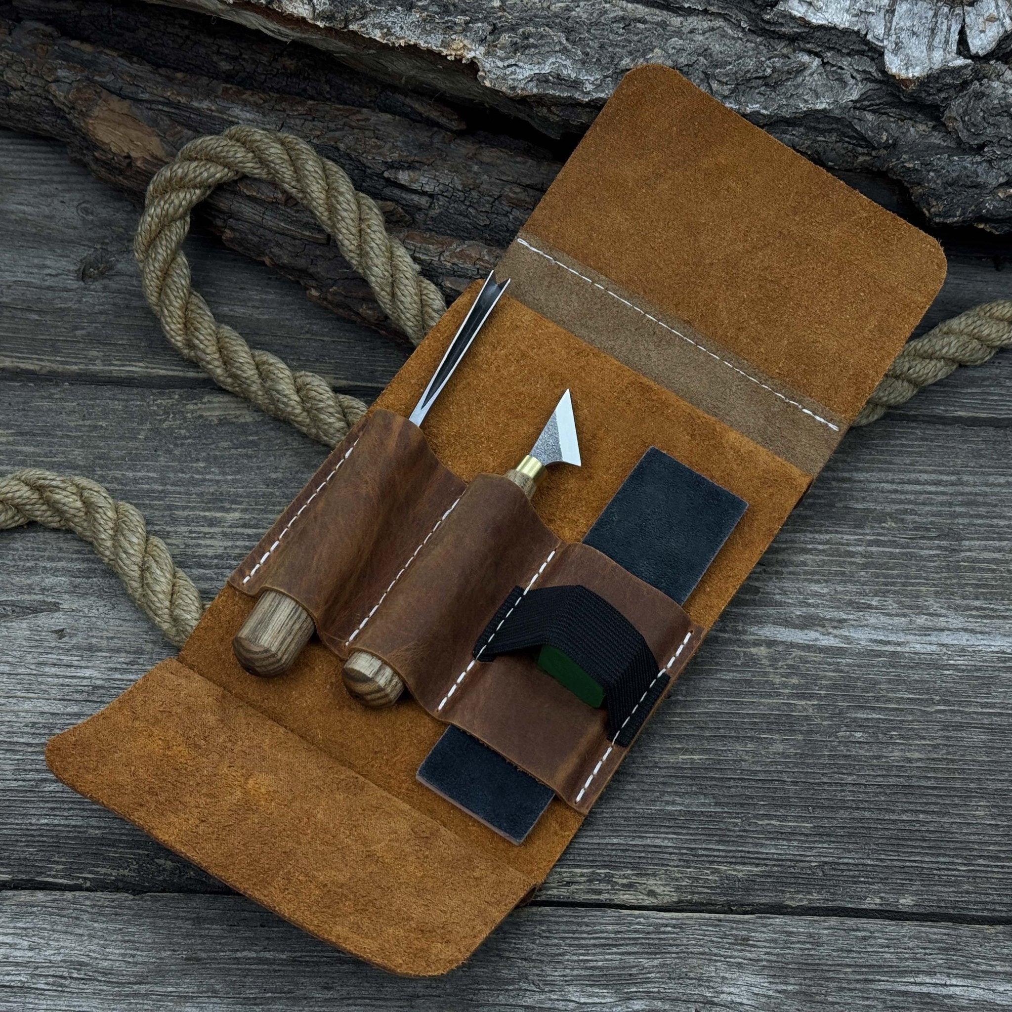 3 - Piece Wood Carving Tool Set with Leather Case - 1