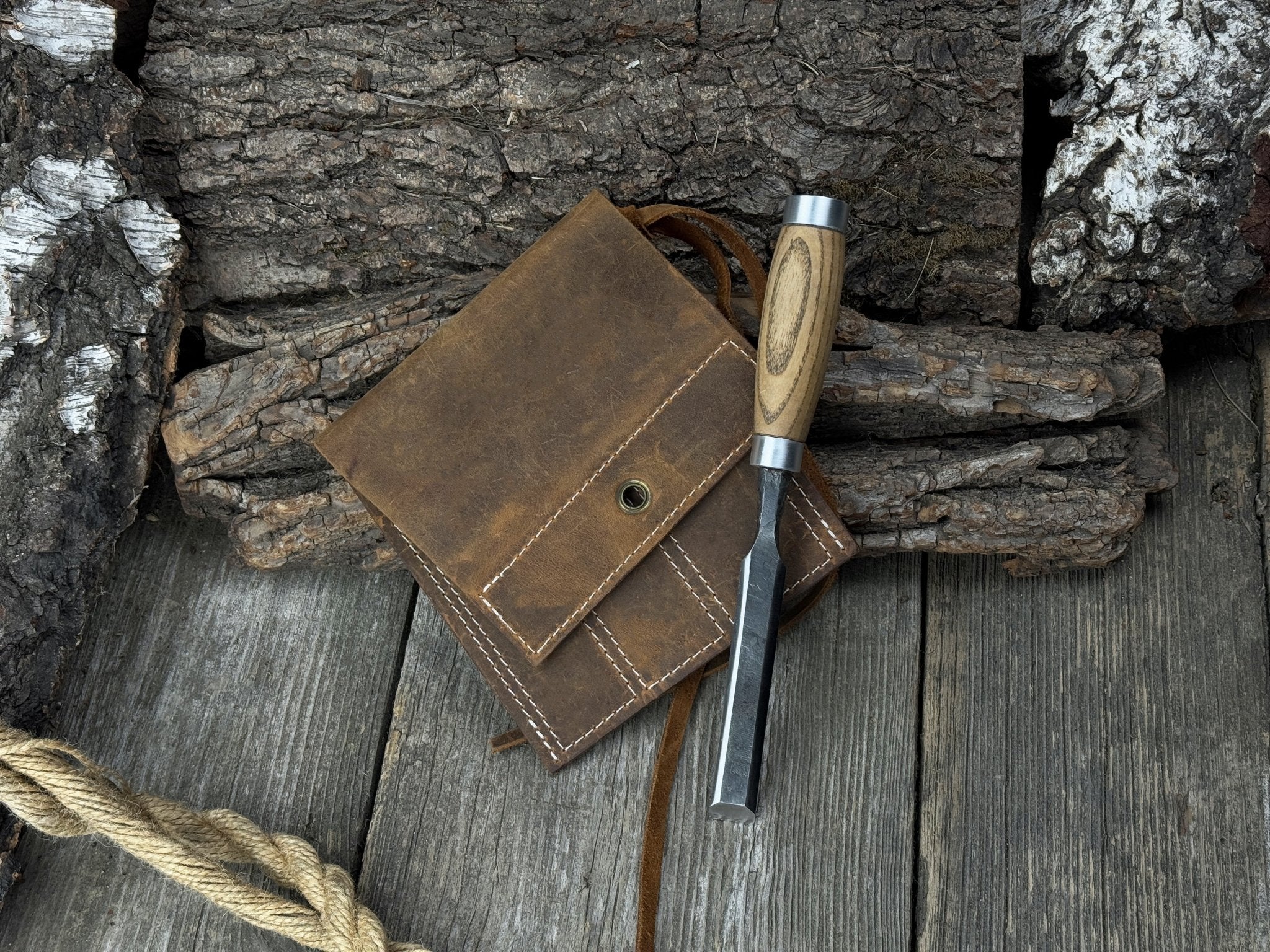 3 Pocket Leather Tool Roll for Chisels, Knives, and Small Hand Tools - 3