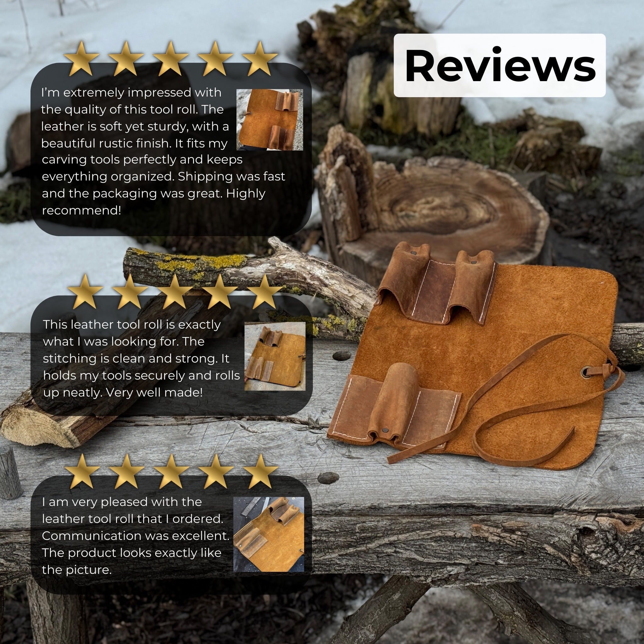 3 Pocket Leather Tool Roll - 11