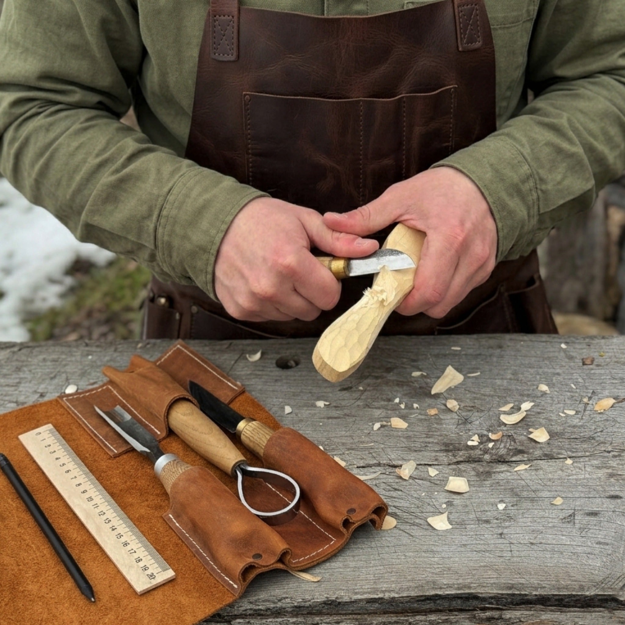 3 Pocket Leather Tool Roll - 9