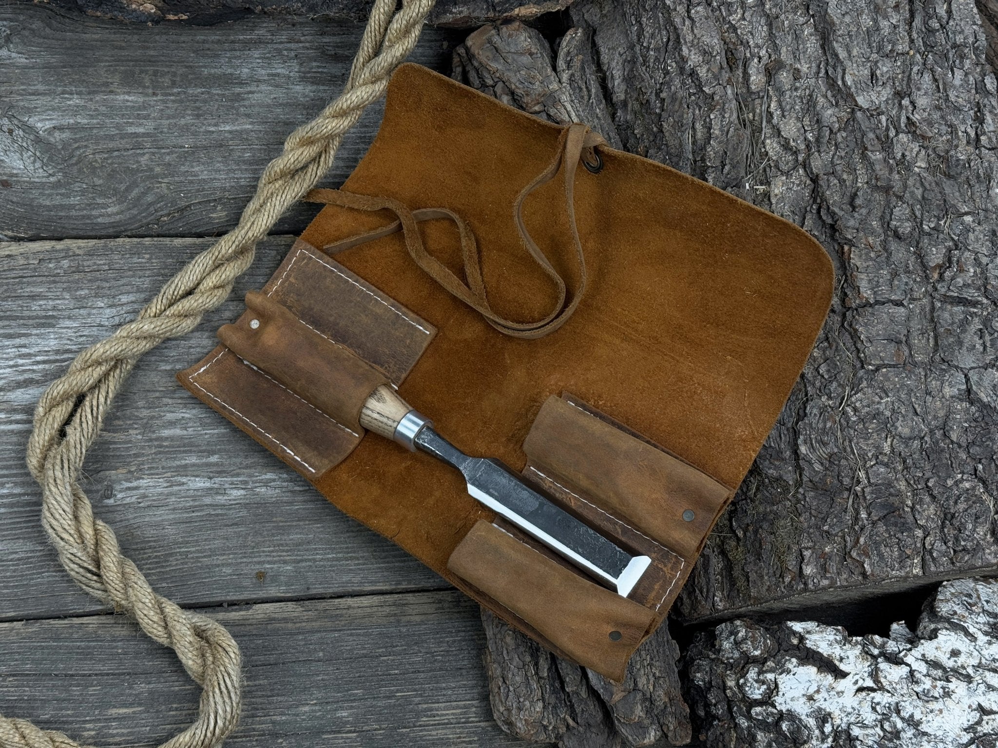 3 Pocket Leather Tool Roll - 3