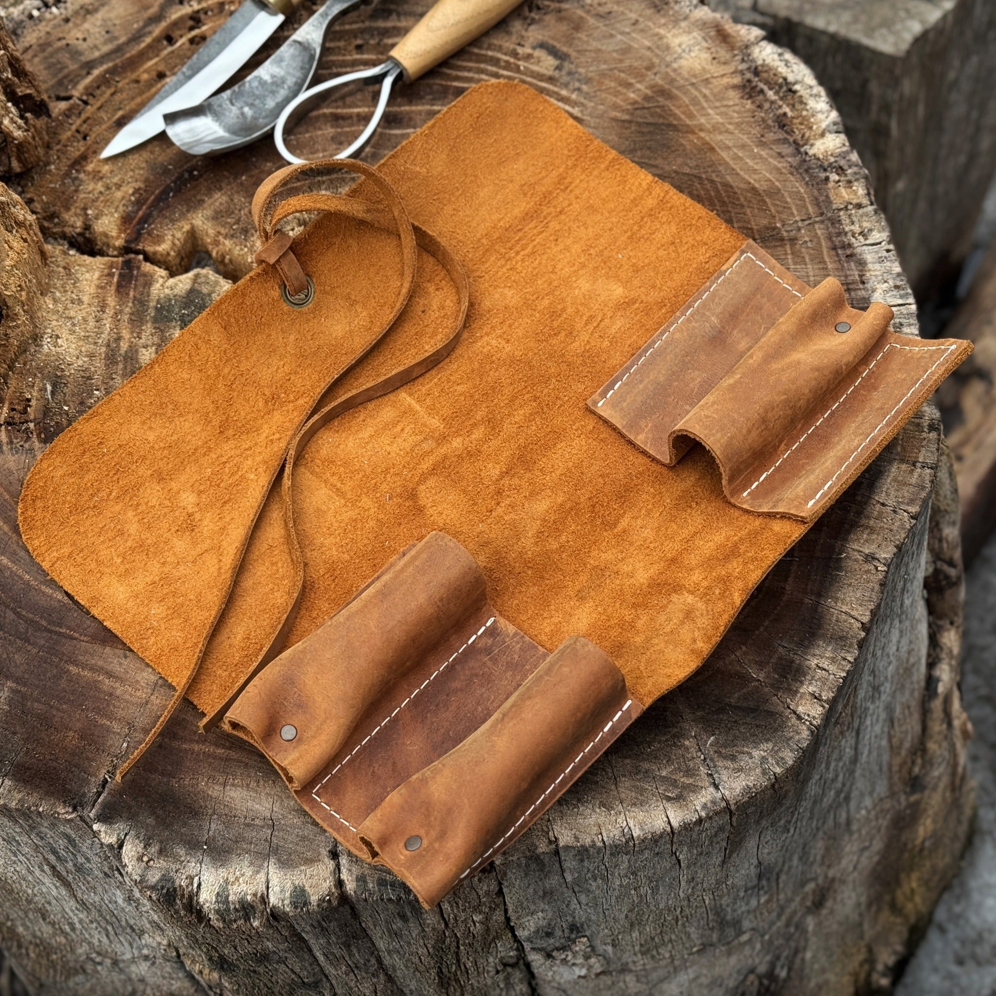 3 Pocket Leather Tool Roll - 15