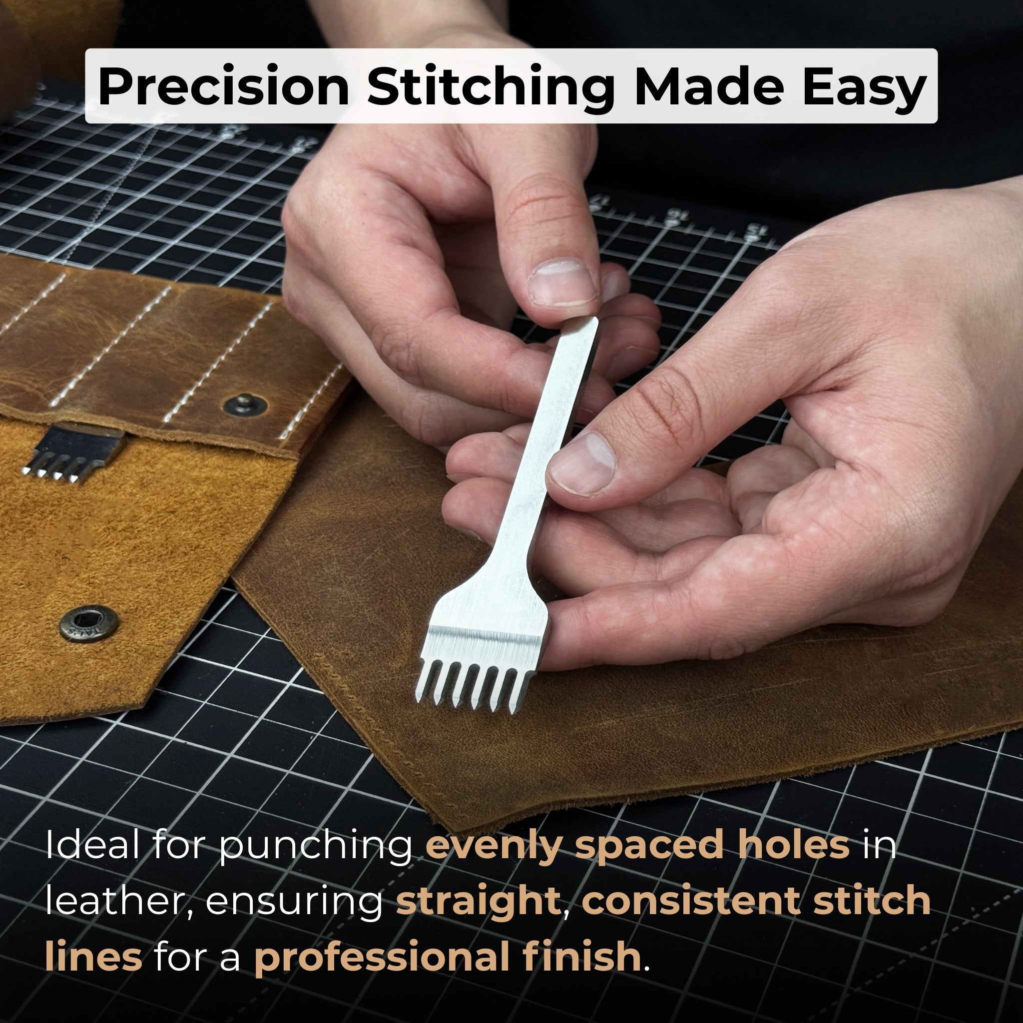 4-Piece Diamond Style Leather Pricking Iron and Leather Nylon Hammer - 2