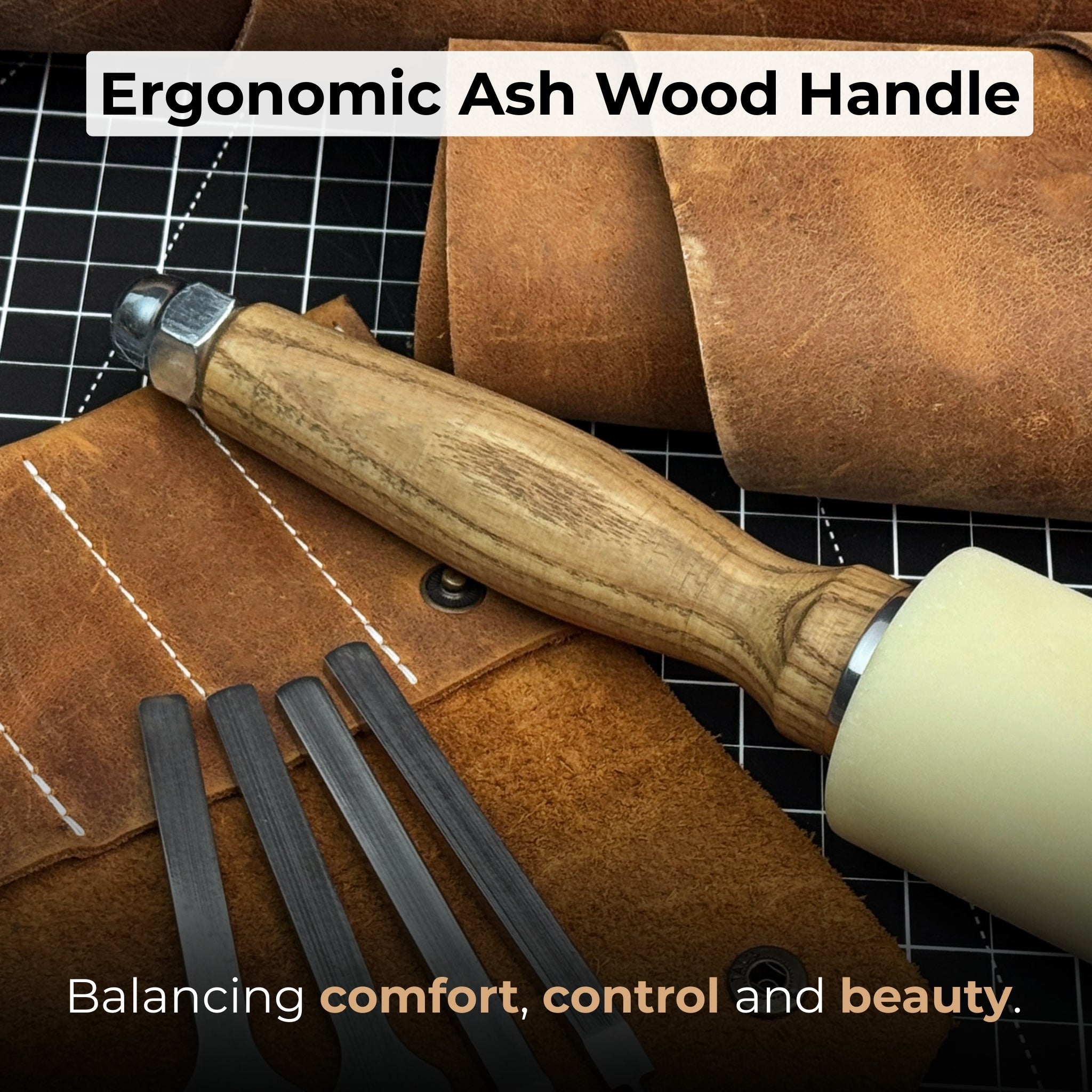 4-Piece Diamond Style Leather Pricking Iron and Leather Nylon Hammer - 5