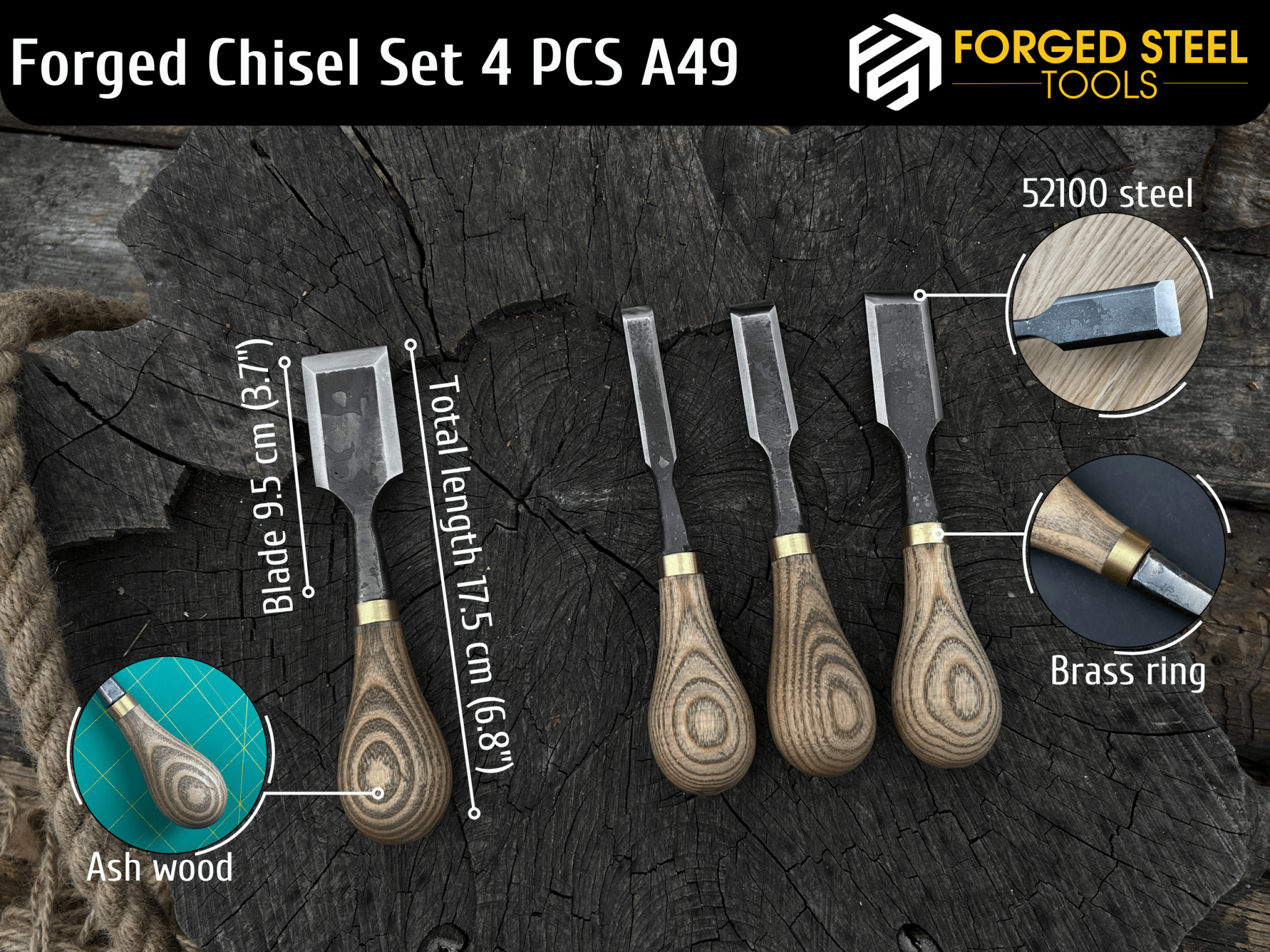 4 - Piece Hand - Forged Wood Carving Small Chisel Set - 3